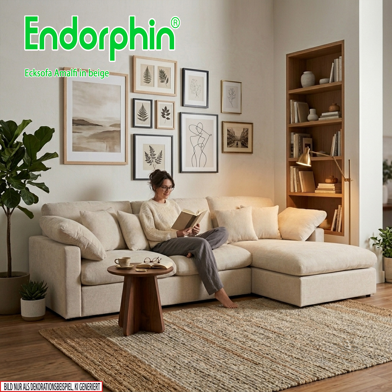 Endorphin Ecksofa Amalfi Beige, Ottomane flexibel montierbar