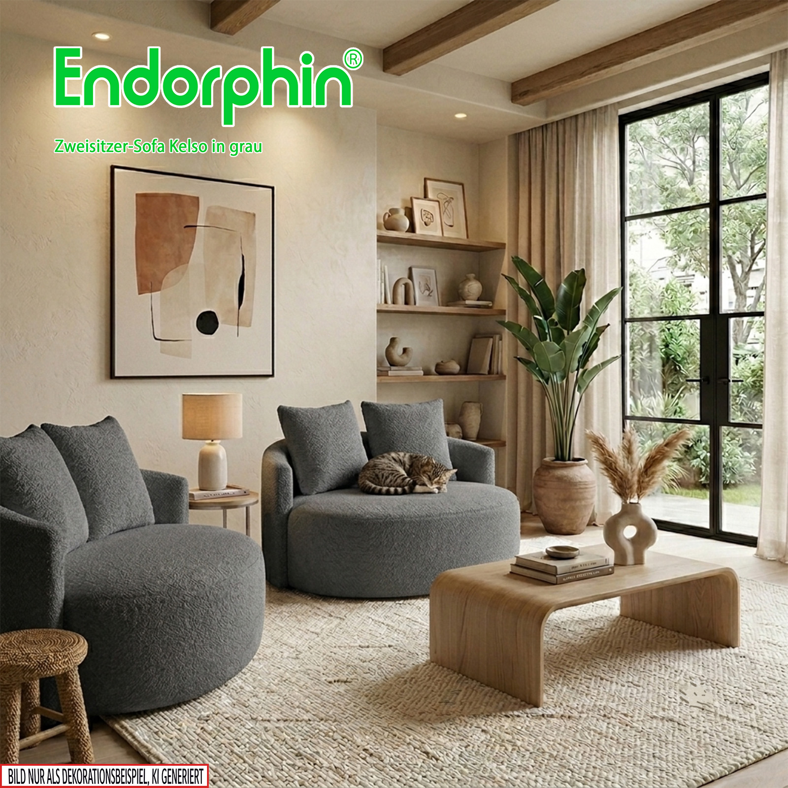 Endorphin 2er Sofa Kelso – in Grau, Exklusives Designer-Sofa mit Teddy-Bezug