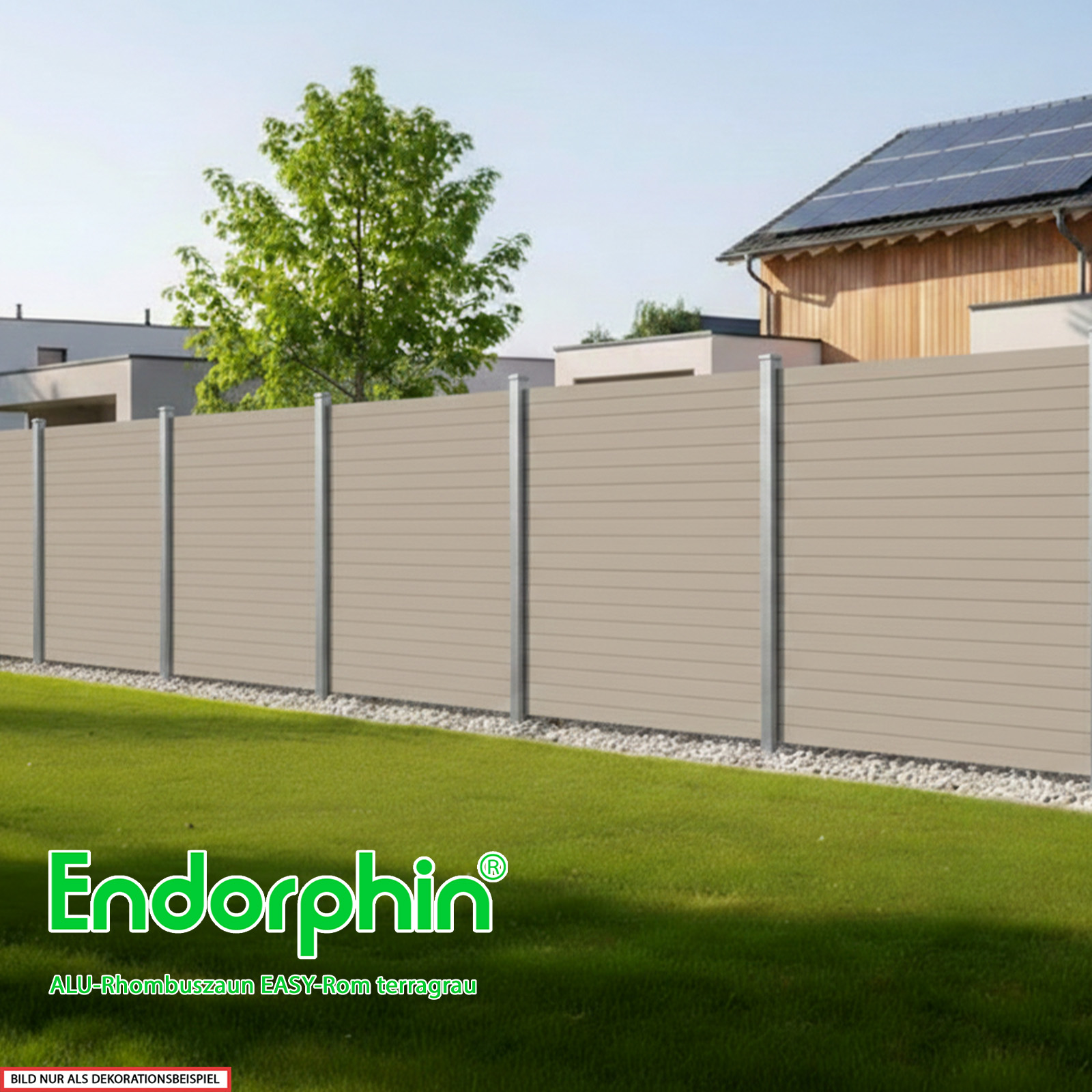 Endorphin EASY-ROM DIY ALU-Rhombuszaun in terragrau 1 Element 180x180cm 2 Pfosten 7x7x235cm in silber