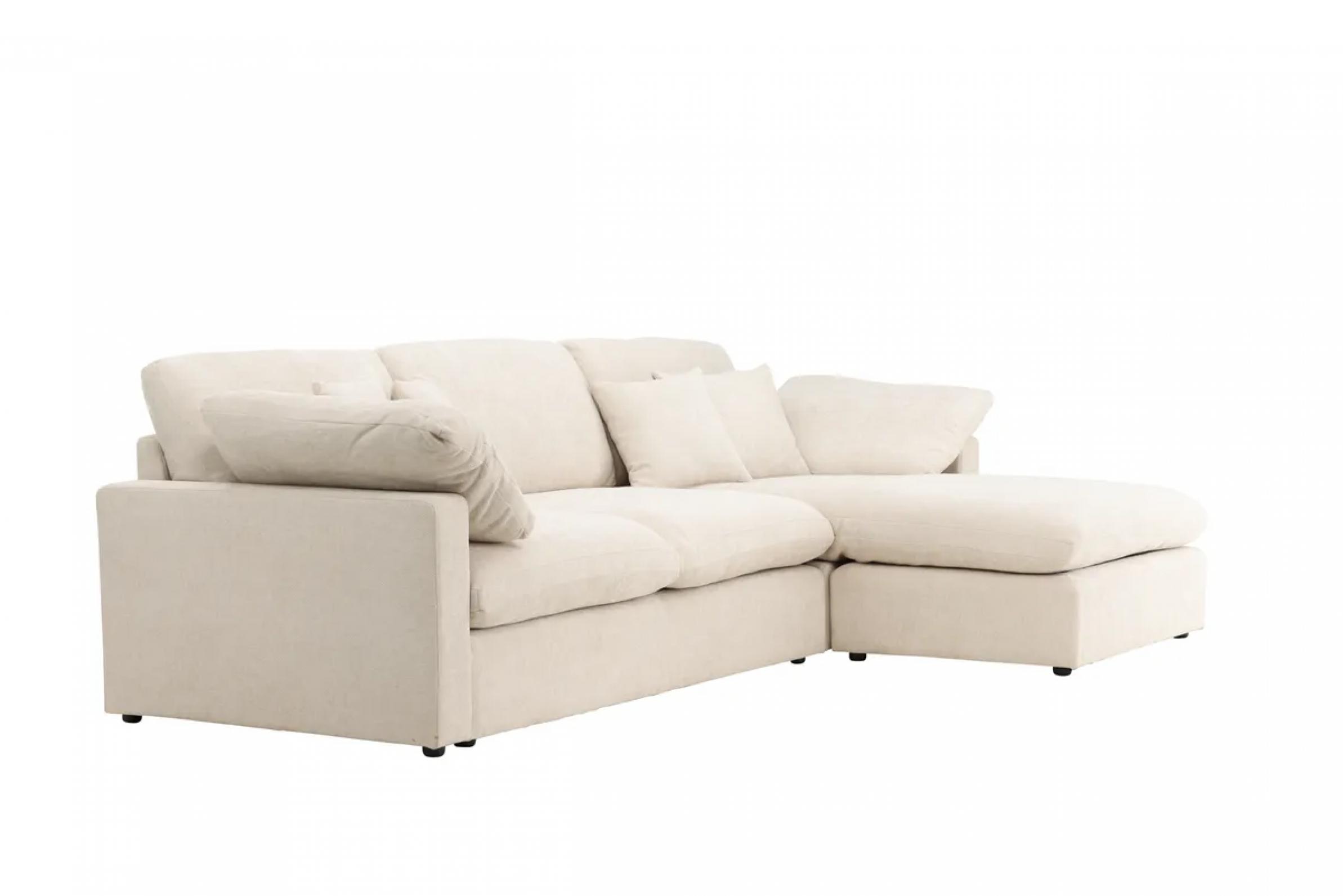 Venture Design Amalfi Chaiselongue-Sofa 6 Zierkissen links beige
