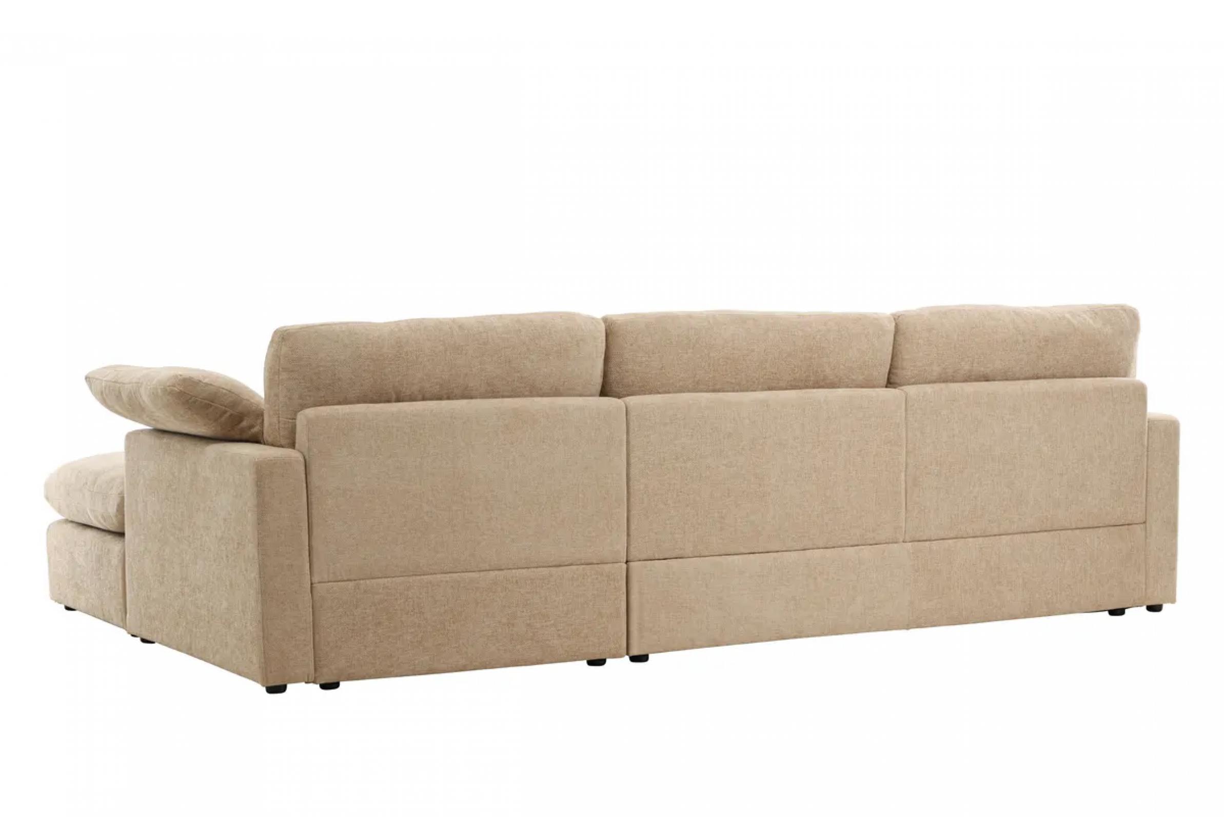 Venture Design Amalfi Chaiselongue-Sofa 6 Zierkissen links sandfarben