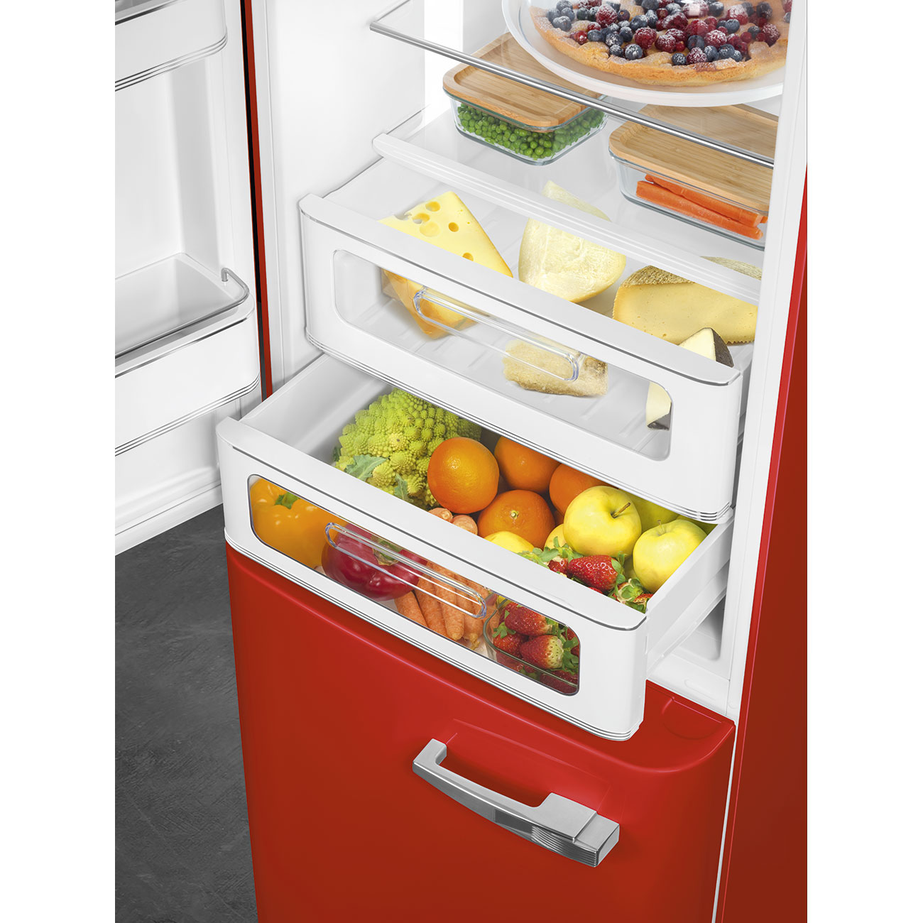Smeg FAB32LRD6 Kühl-/Gefrierkombination Linksanschlag Rot 50s Style, EEK: C