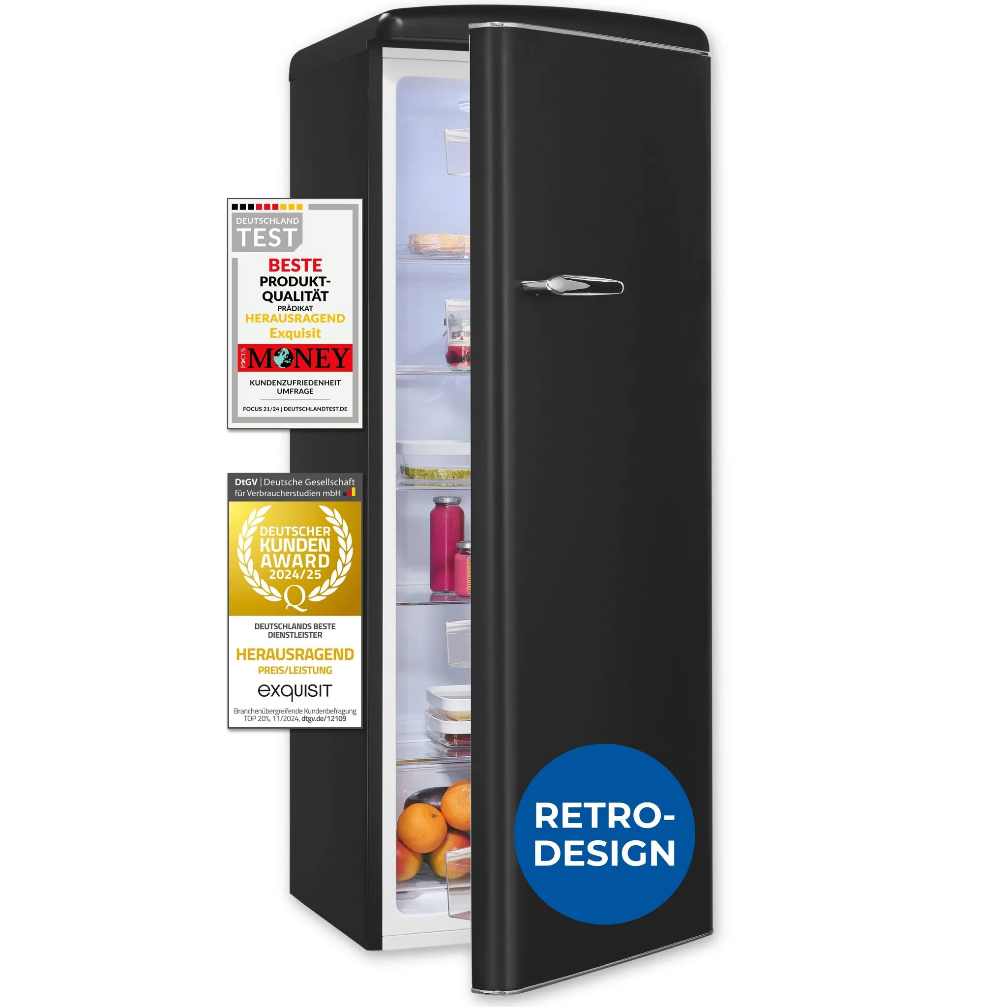Exquisit RKS325-V-H-161 E Retro-Kühlschrank mattschwarz, ohne Gefrierfach