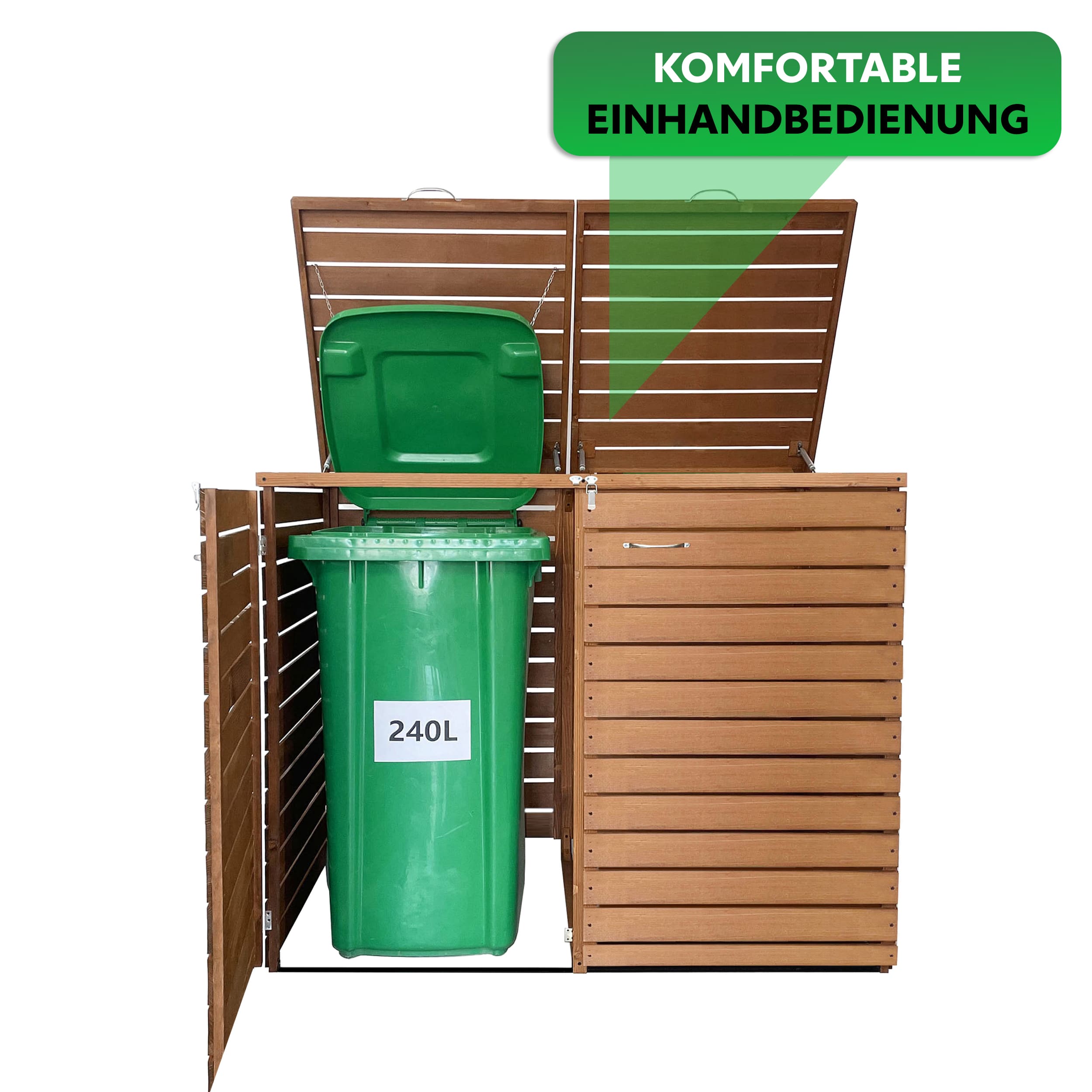 Endorphin Stabile Comfort Mülltonnengarage / Mülltonnenbox Braun natur für 2x 240 L nachhaltig aus Holz