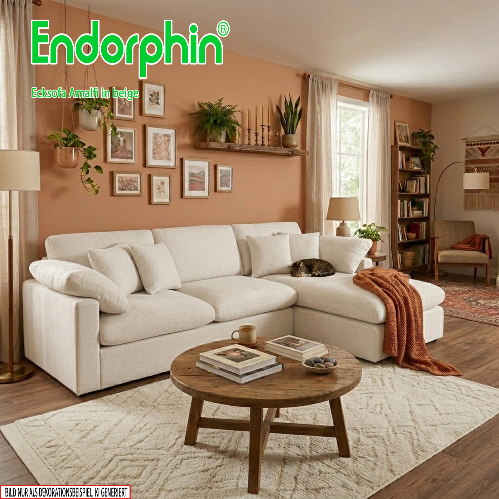 Endorphin Ecksofa Amalfi Beige, Ottomane flexibel montierbar