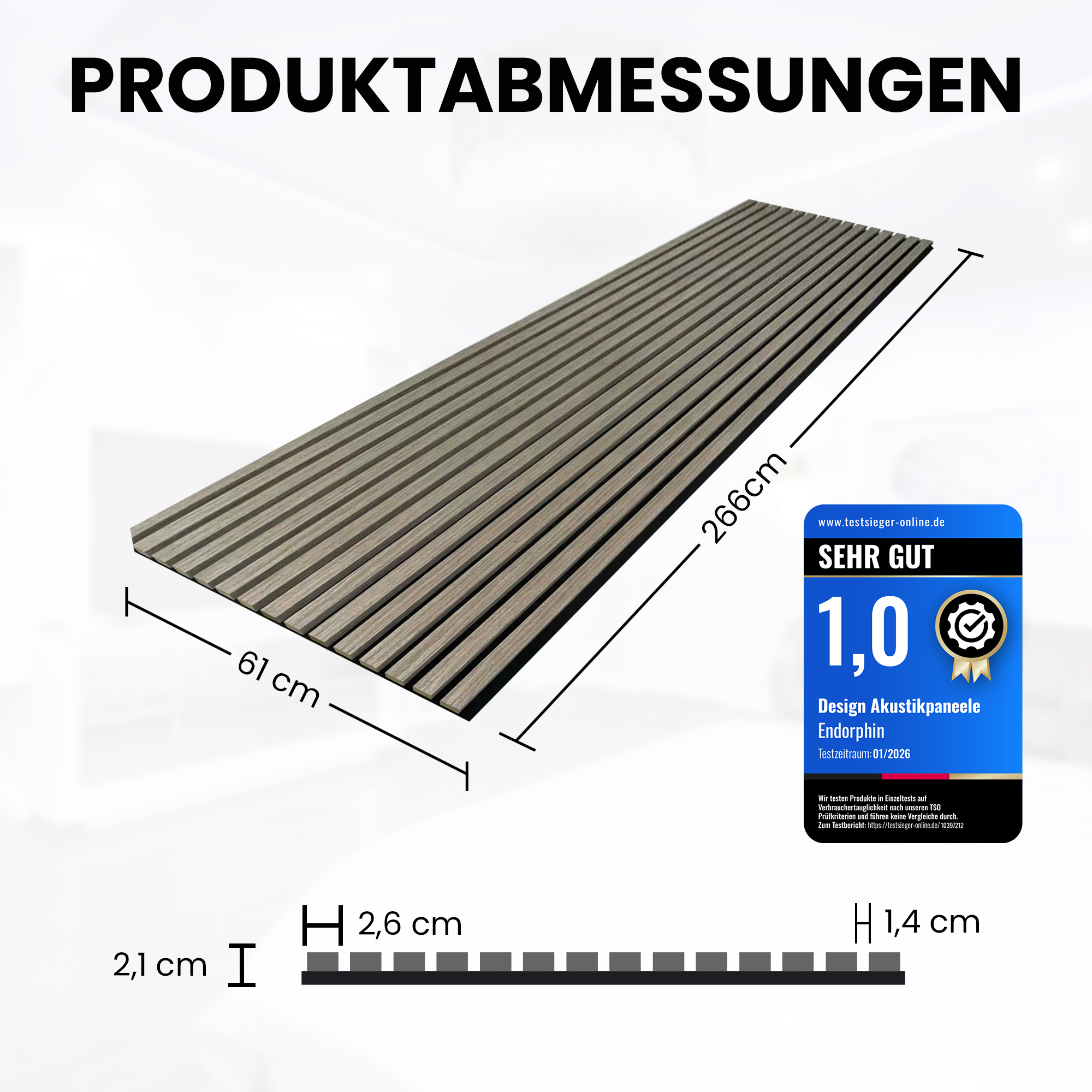 Endorphin 8 Stück Akustikpaneele 61x266x2,1cm Holzfurnier Walnuss schwarz