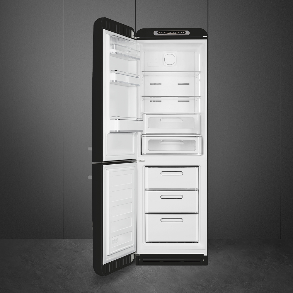 Smeg FAB32LBL5 Kühl-Gefrierkombination Linksanschlag Schwarz 50`s Style