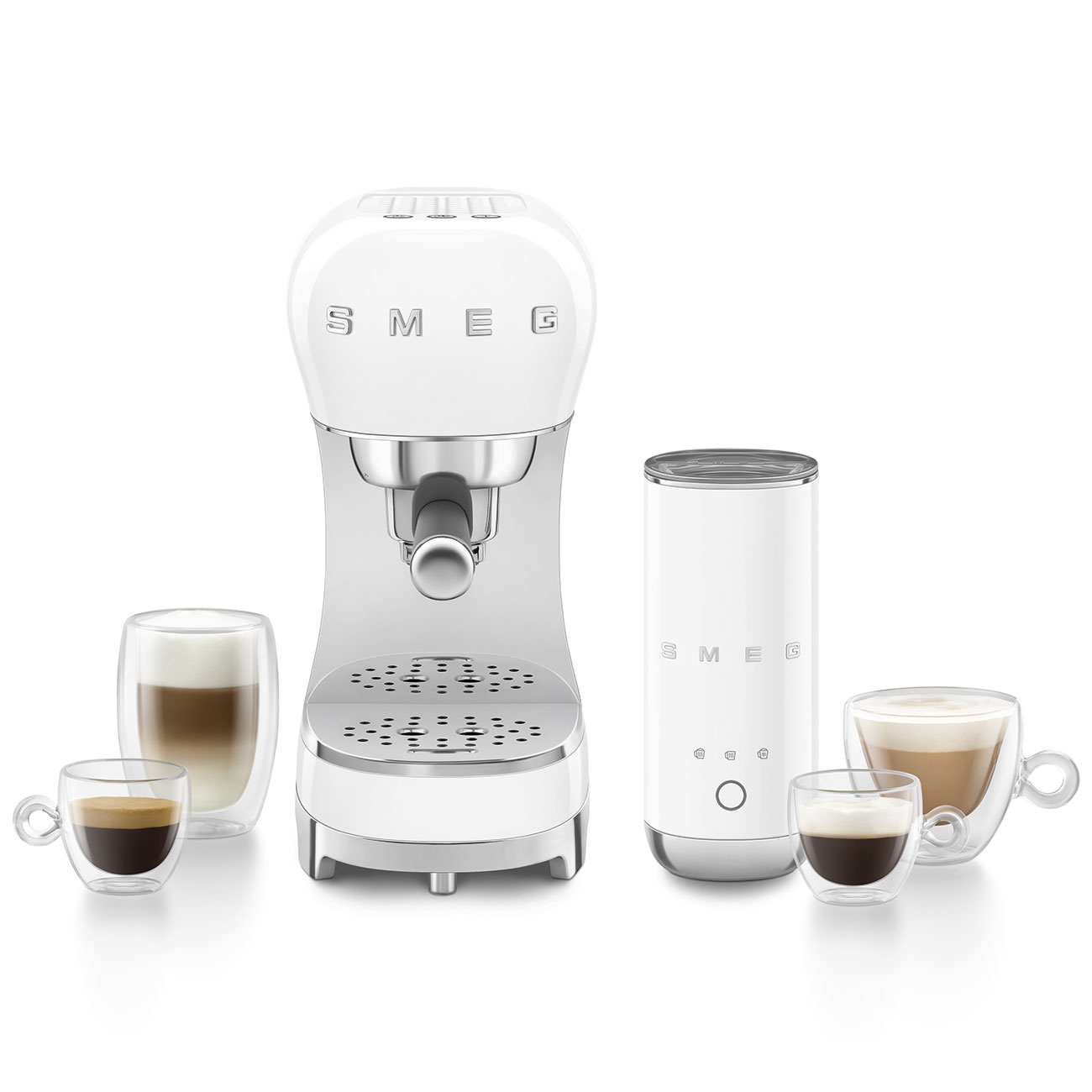 Smeg ECF12WHEU Bundle ECF00 + Milchaufschäumer MFF02 Weiß 50`s Style