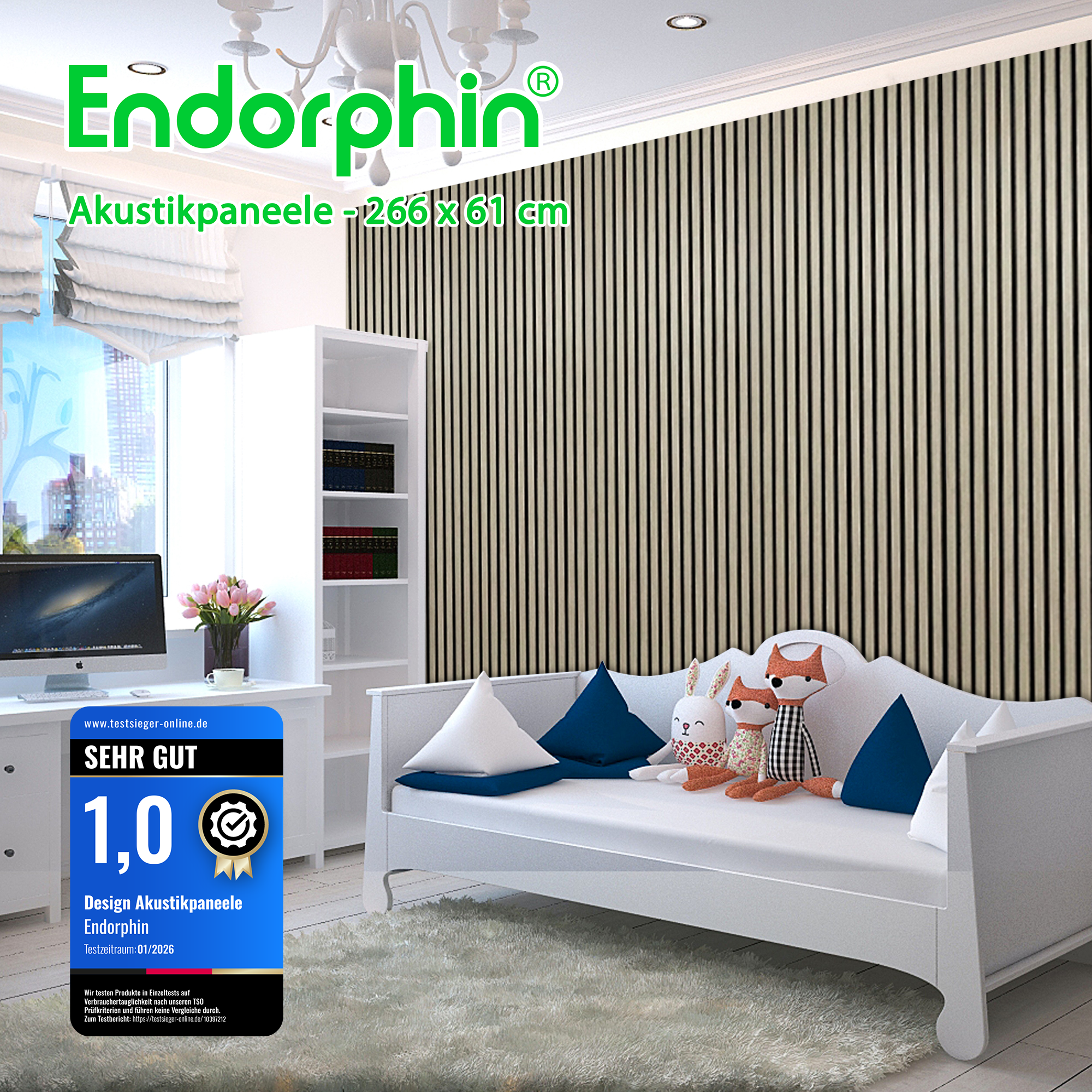 Endorphin 8 Stück Akustikpaneele 61x266x2,1cm Holzfurnier Walnuss schwarz