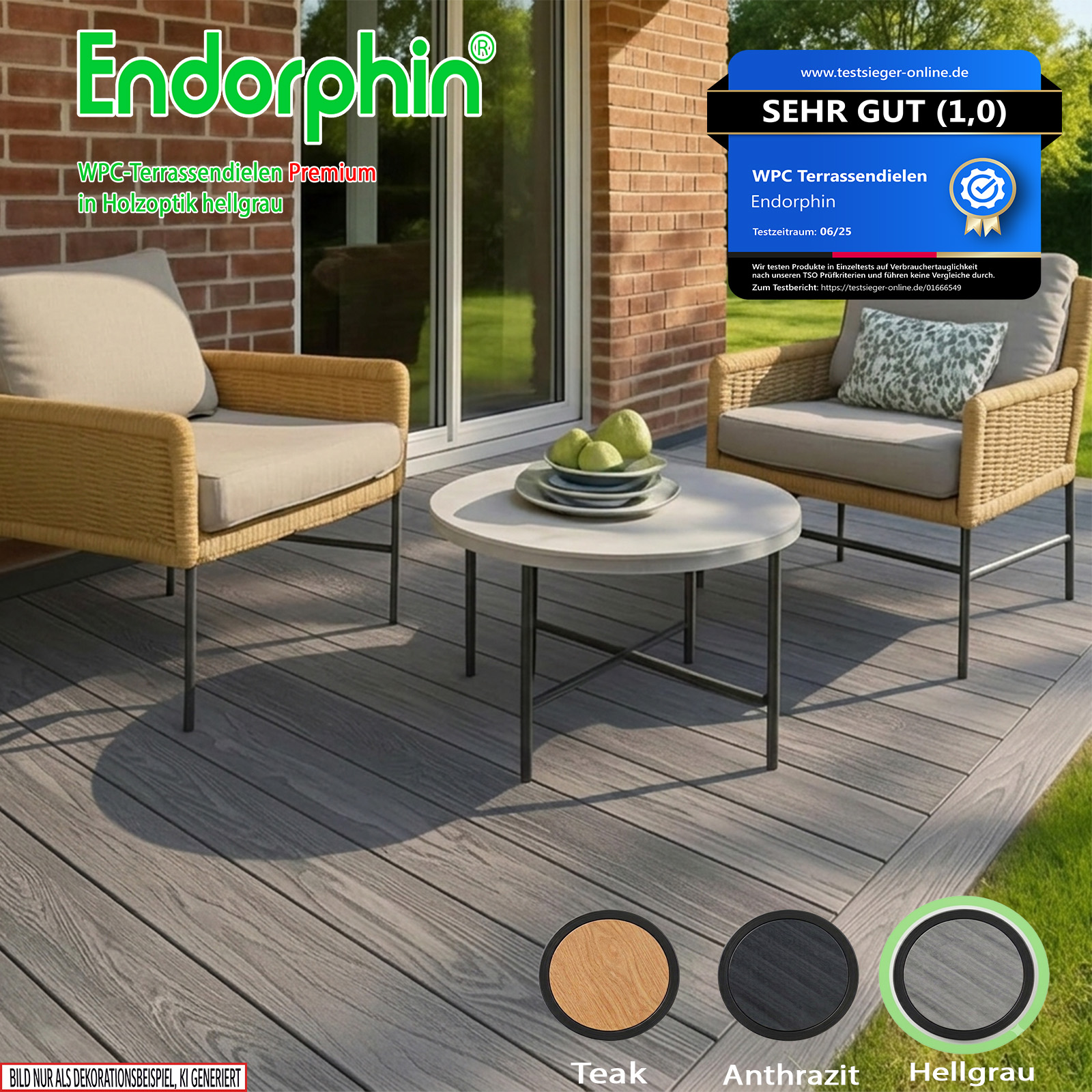 Endorphin 20m² Premium WPC Terrassendielen in Holzoptik–Farbe: grau
