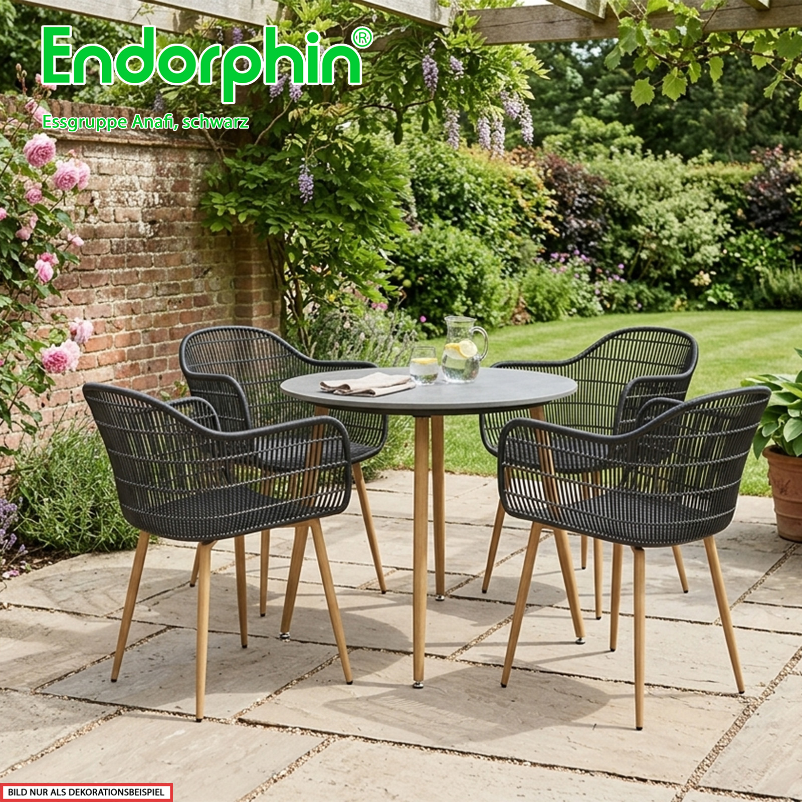 Endorphin Essgruppe Anafi – 5tlg, Gartenmöbel, schwarz-dunkelgrau