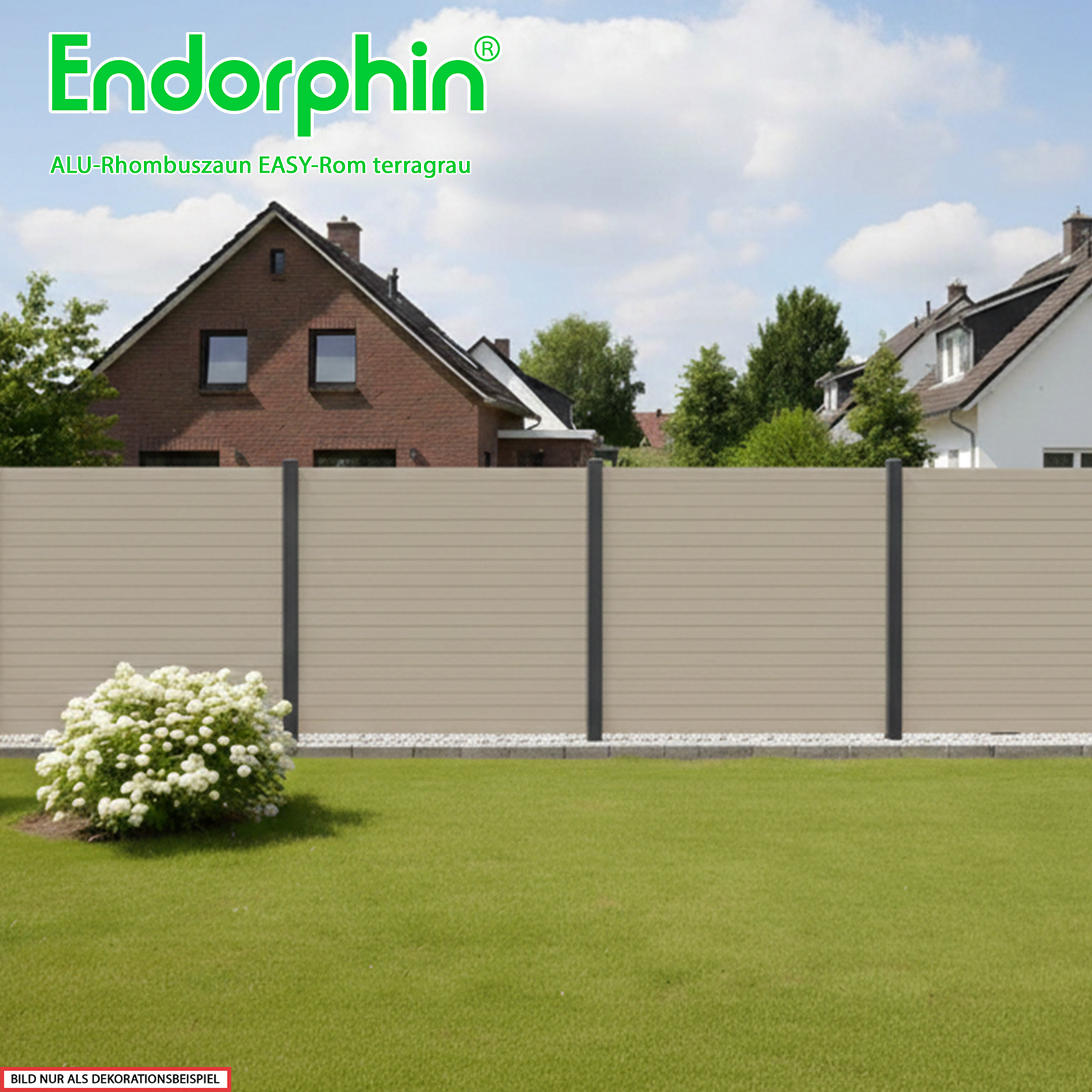 Endorphin EASY-ROM DIY ALU-Rhombuszaun in terragrau 5 Elemente 180x180cm 6 anthrazit Pfosten 7x7x235 cm