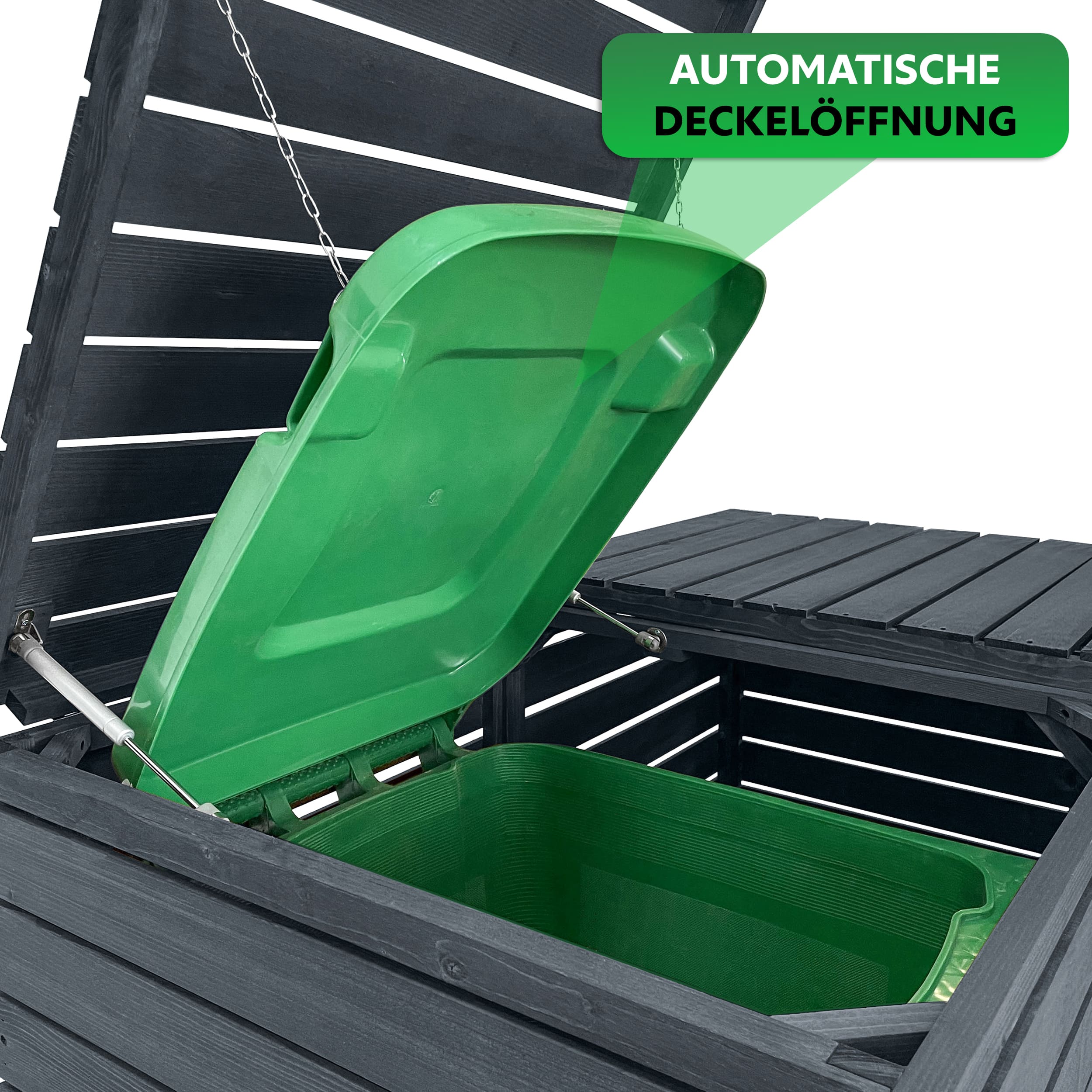 Endorphin Stabile Comfort Comfort Mülltonnengarage / Mülltonnenbox mit Gasdruckfeder 2er 240 L nachhaltig aus Holz in anthrazit