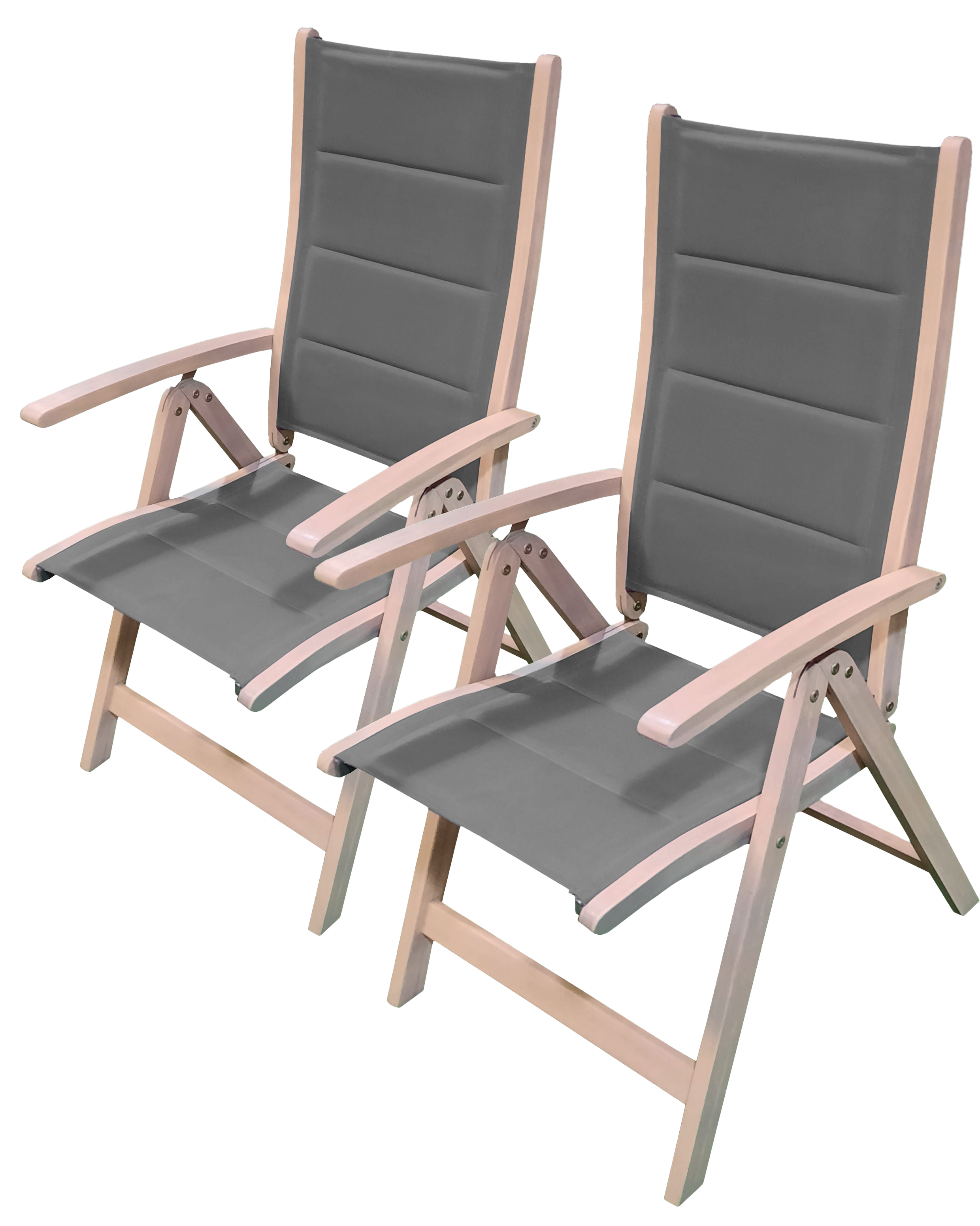 Endorphin 2er Pack Klappsessel,  Gartensessel aus Akazienholz im Teakholzlook, FSC zertifiziert, Sitzfläche Textilene mit Schaumstofffüllung, Farbe taupe, Rückenlehne 4-fach verstellbar, 57 x 70 x 112 cm (B x T x H)