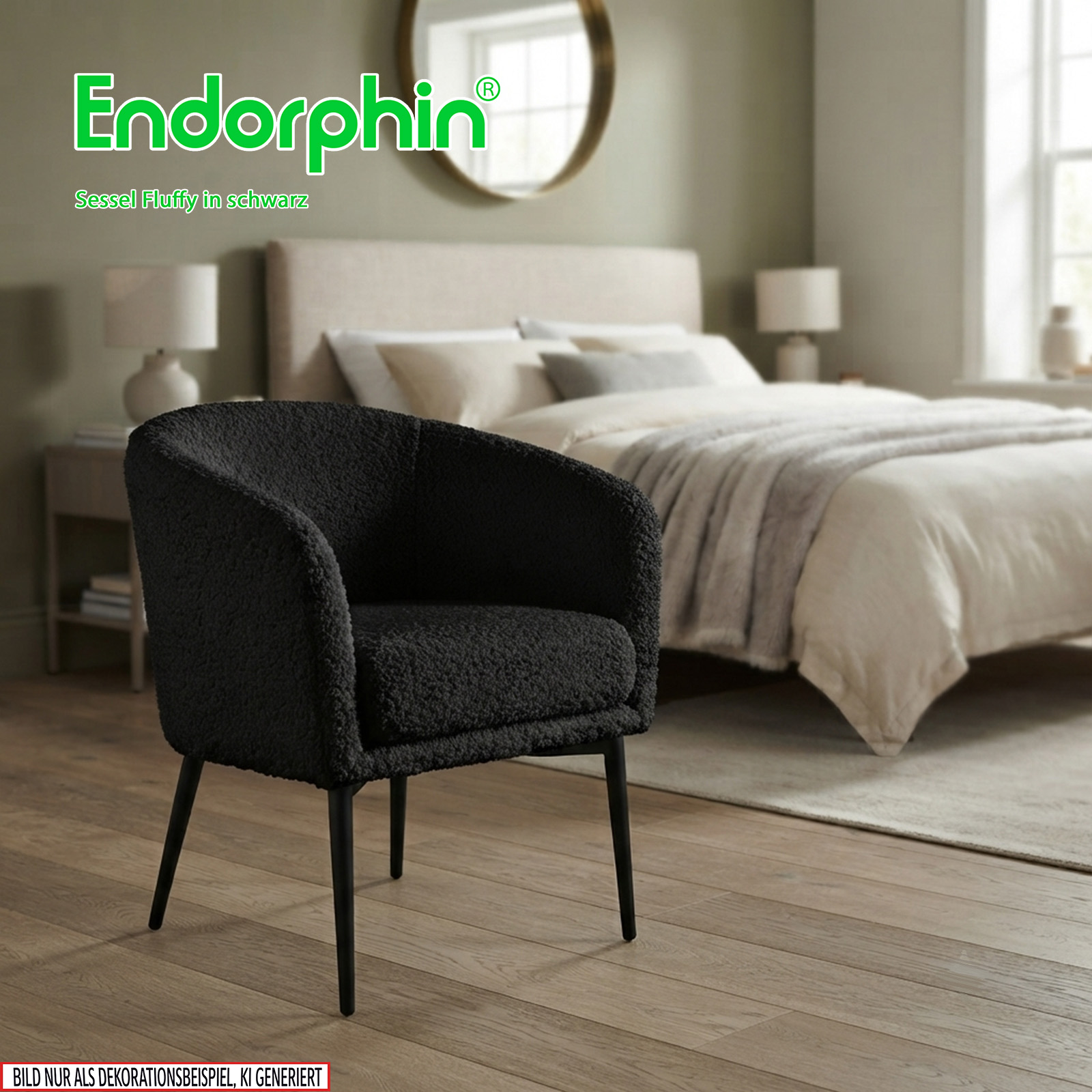Endorphin Sessel Fluffy, schwarz – Teddy-Sessel in skandinavischen Design