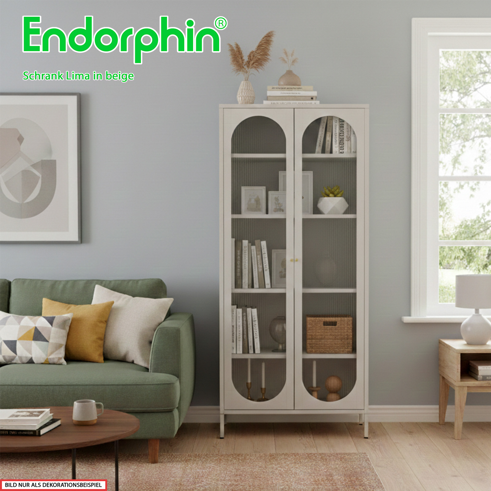 Endorphin Schrank Lima Beige – Moderner Stahlschrank mit Riffelglas