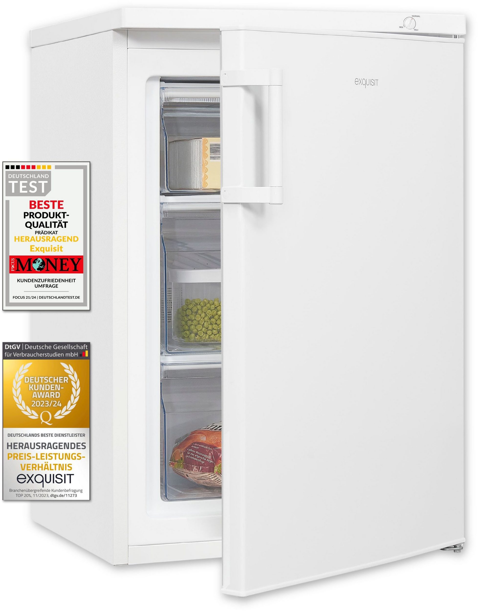 Exquisit GS81H-010E weiss, Gefrierschrank, 85L Nutzinhalt, EEK: E