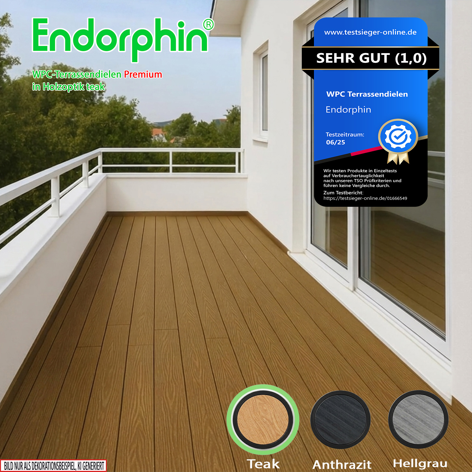 Endorphin 10m² Premium WPC Terrassendielen in Holzoptik – Farbe: teak