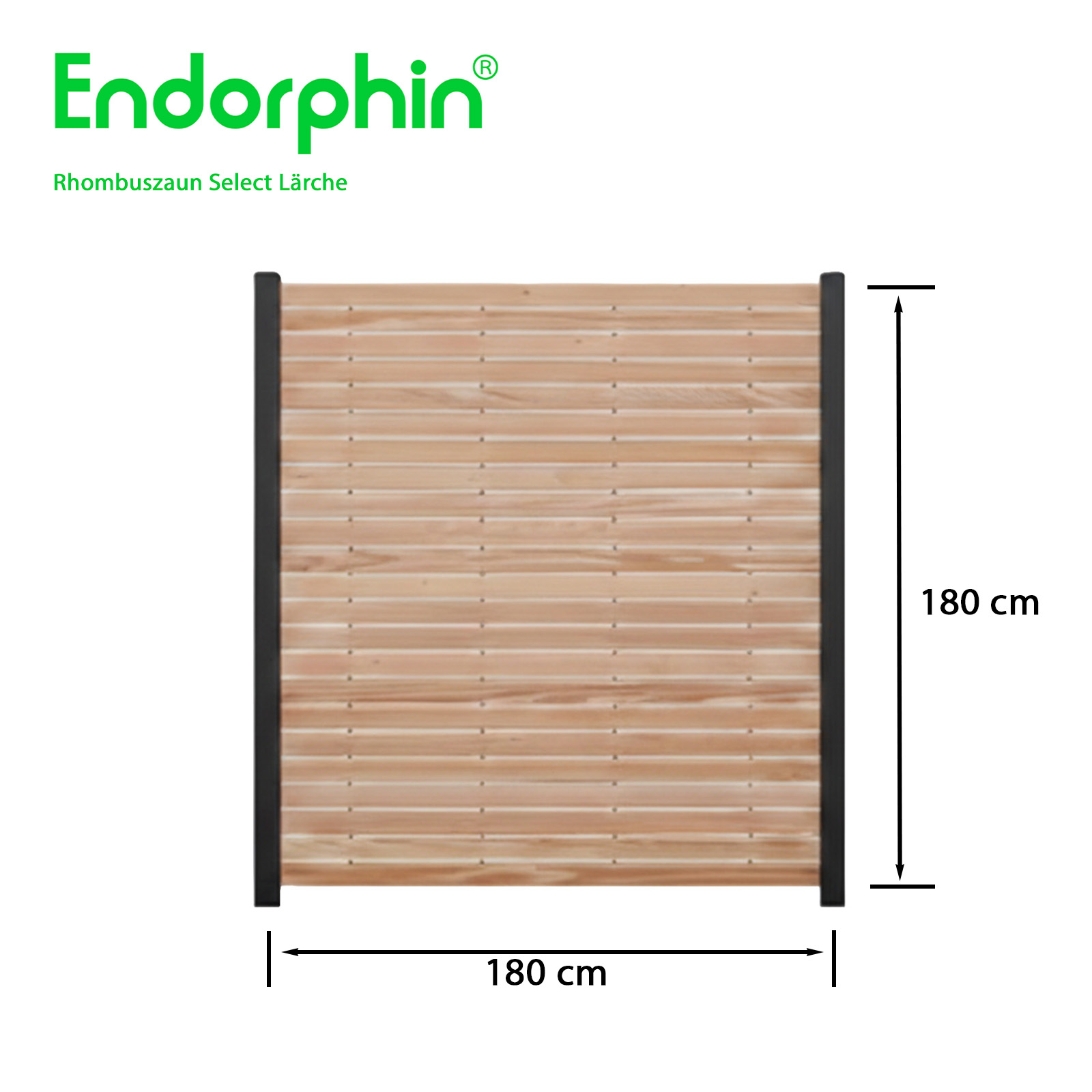 Endorphin Select-Rhombuszaun Lärche 3 Elemente 180x180cm 4 anthrazit Pfosten 7x7x235cm