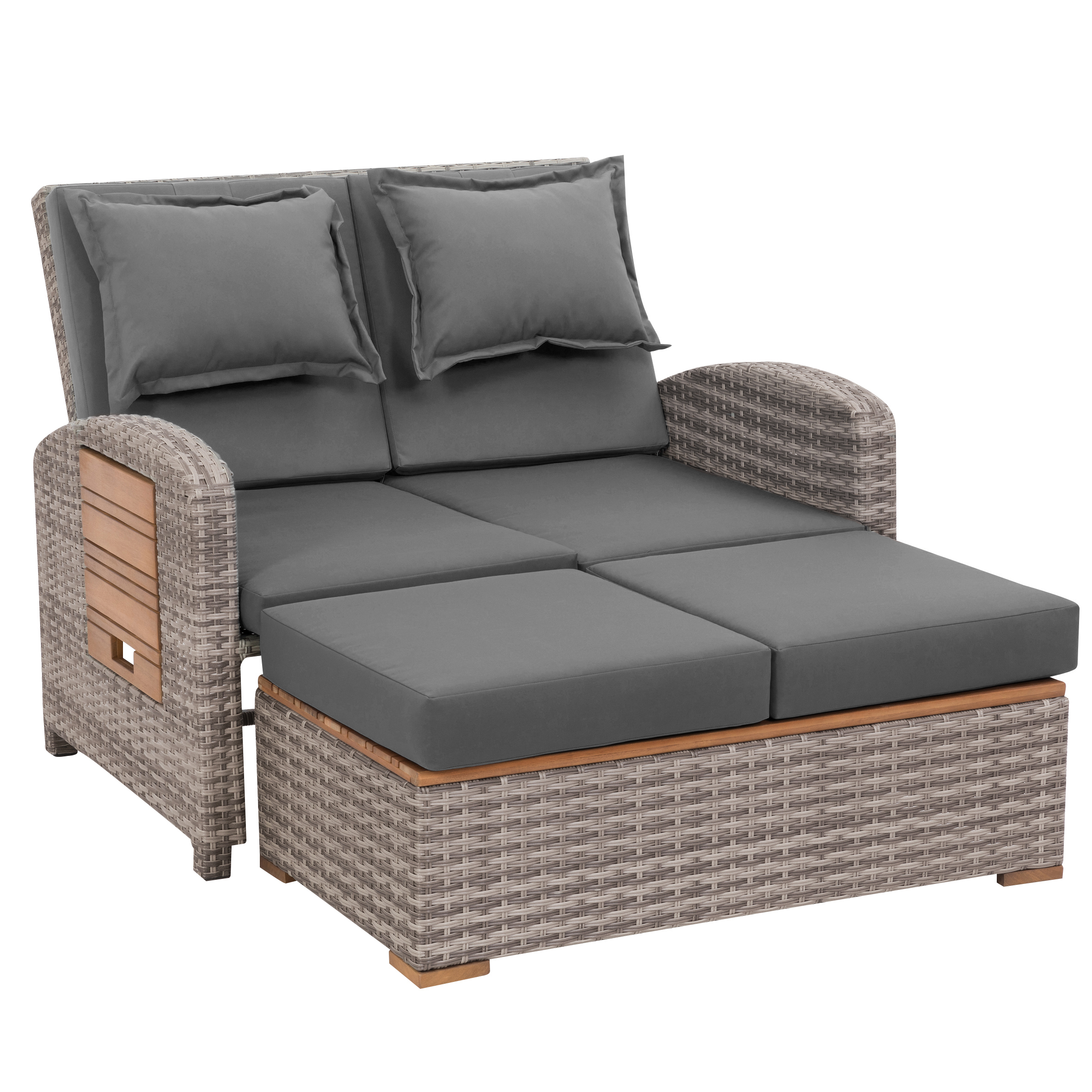 Endorphin Gartensofa Bahia Tobago mit Teakholzteilen, Gartenmöbel,  – Vielseitige Multifunktionsliege für Garten & Terrasse, outdoor lounge – garten lounge, 117 cm x 93 cm x 74 cm