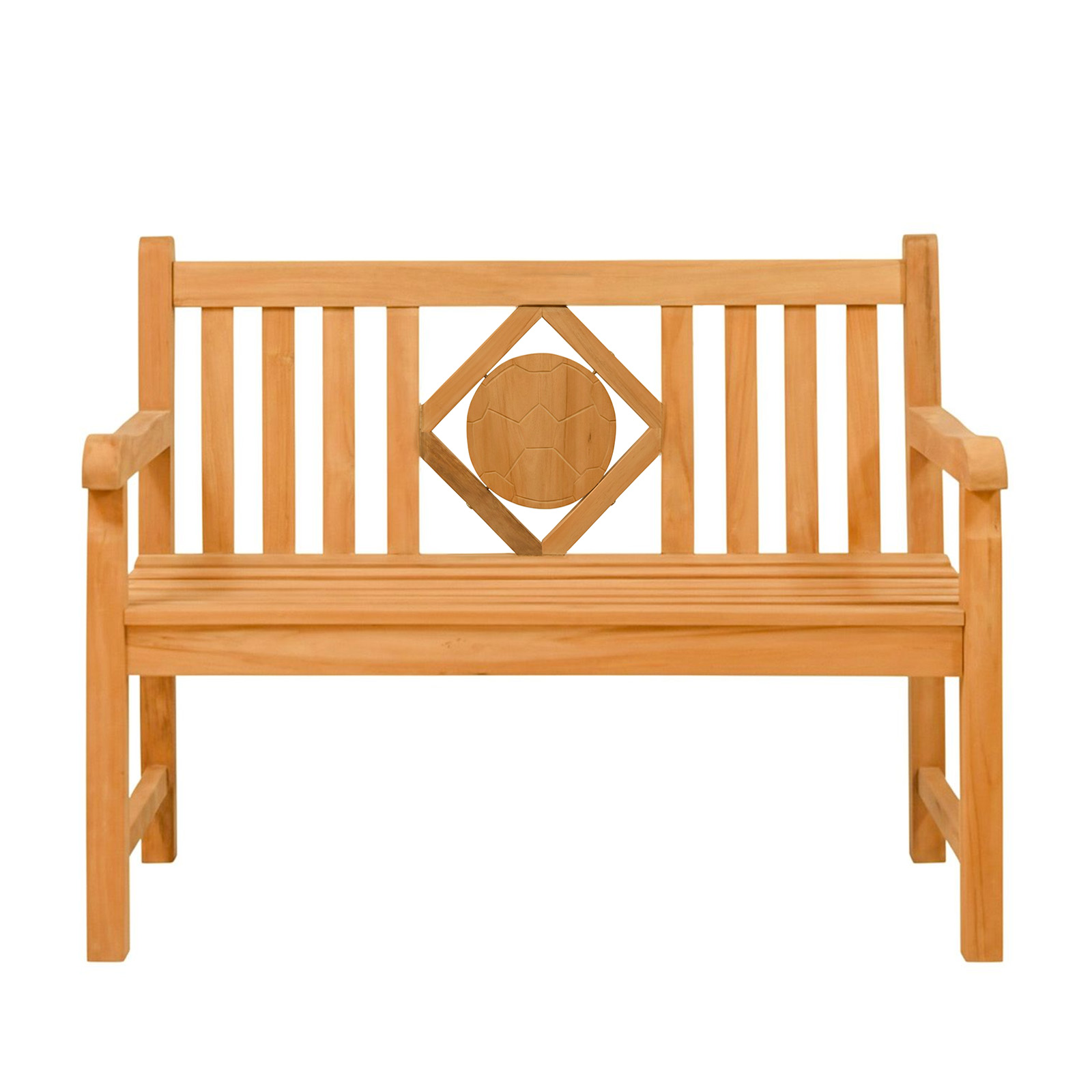 Endorphin Premium Teak Gartenbank 120 cm „Modell Raute“ mit Motiv Fußball