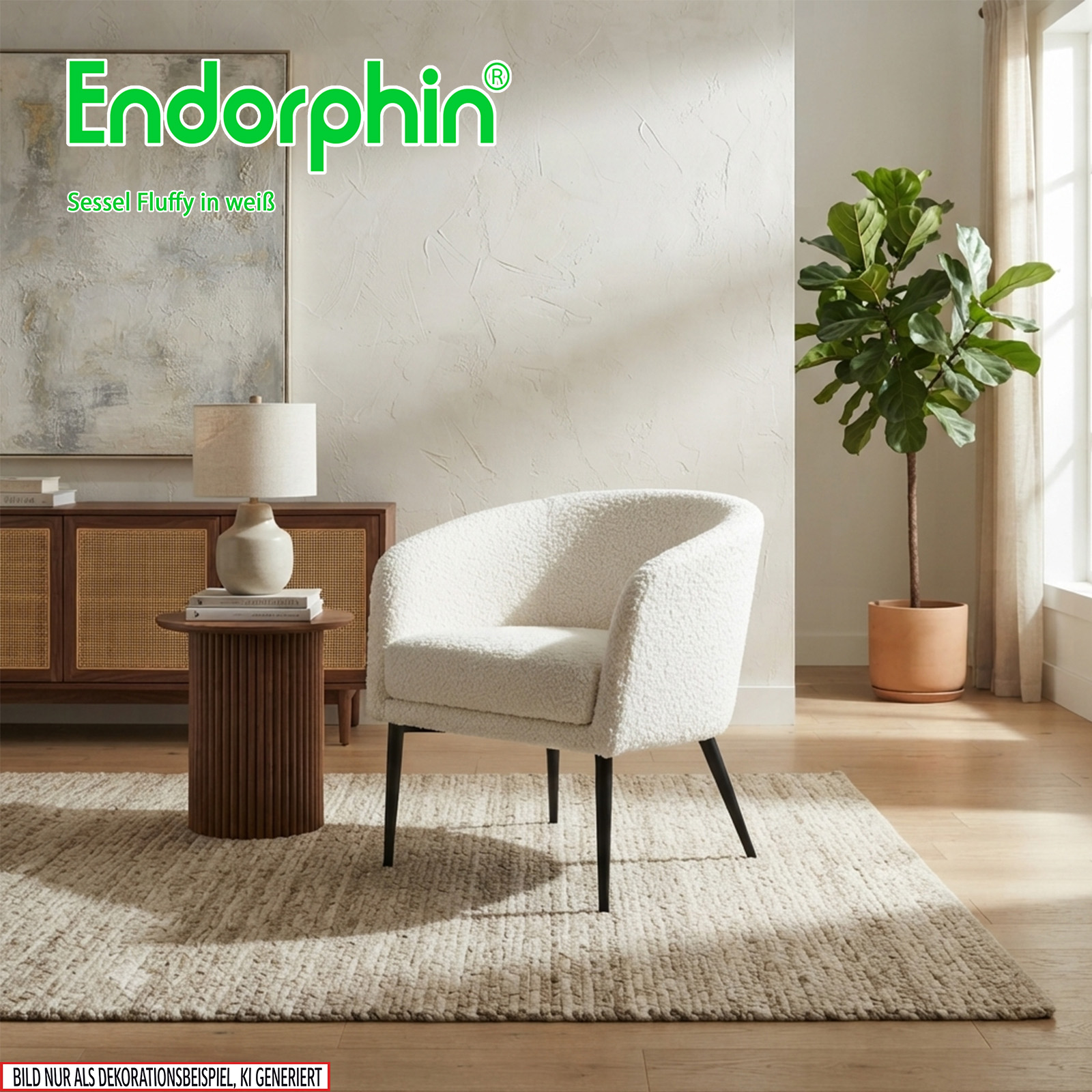 Endorphin Sessel Fluffy, weiß – Teddy-Sessel in skandinavischen Design