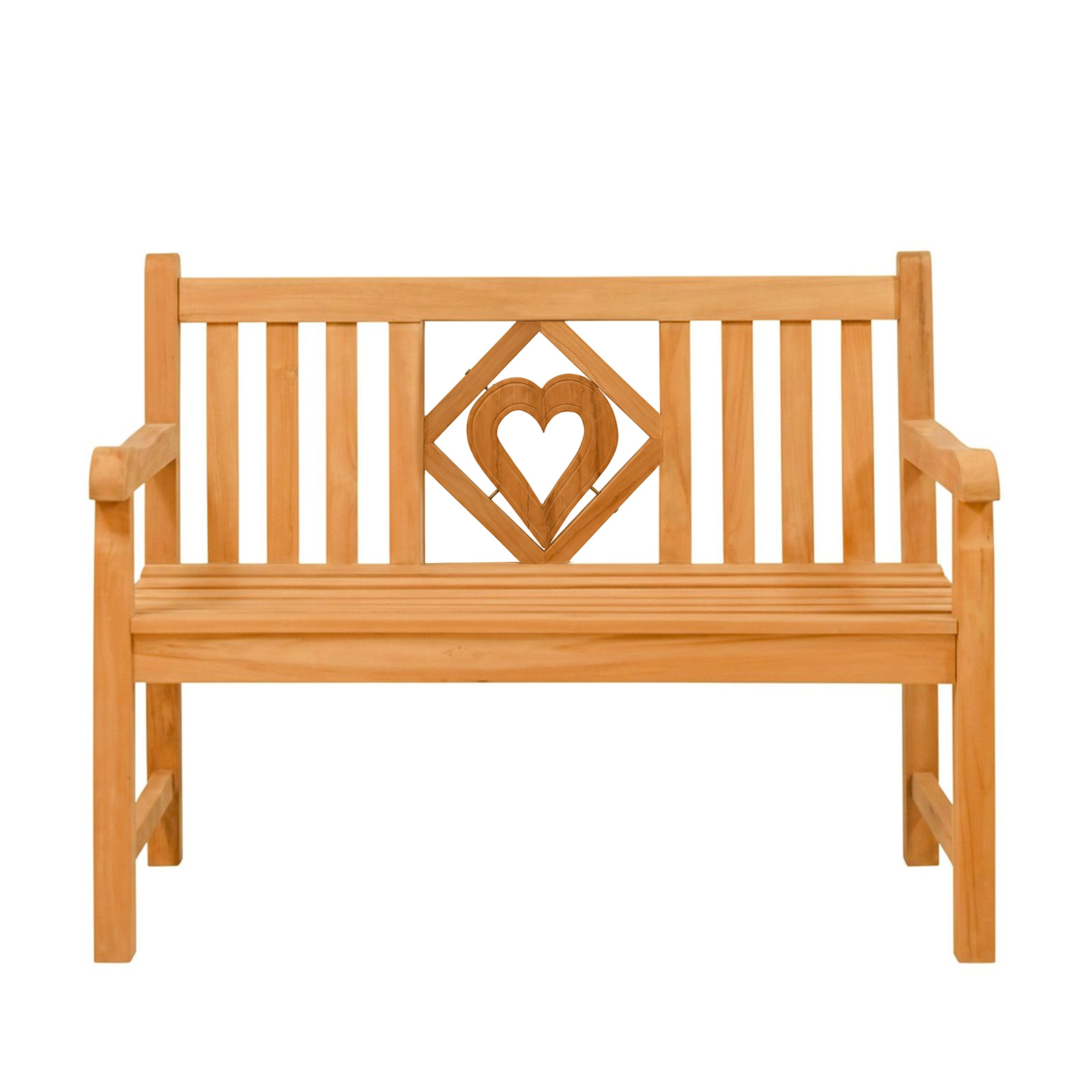 Endorphin Premium Teak Gartenbank 120 cm „Modell Raute“ mit Motiv Herz