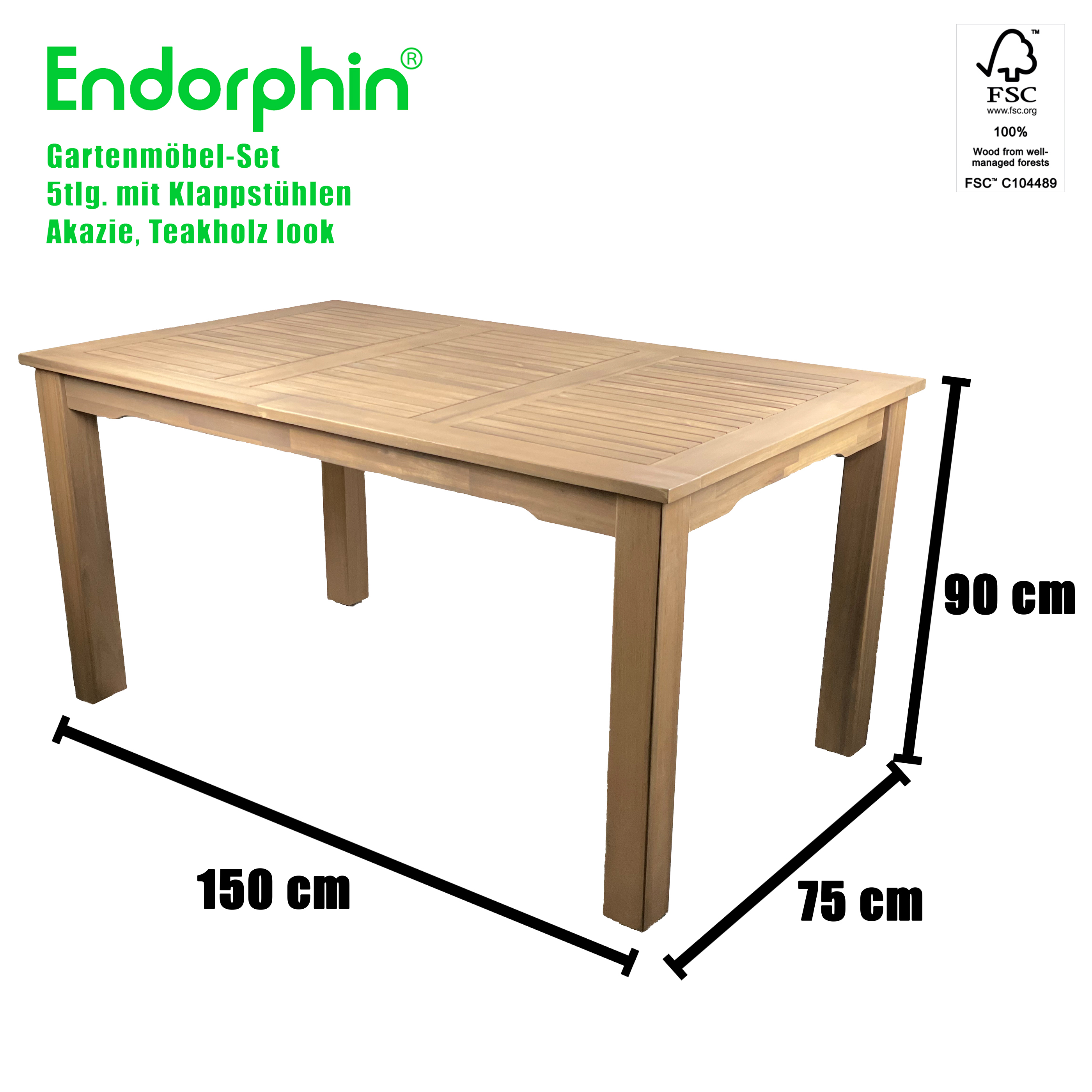 Endorphin Gartenset aus Akazienholz im Teakholz look, Gartenmöbel, FSC zertifiziert,  4 Klappsessel / Klappstuhl