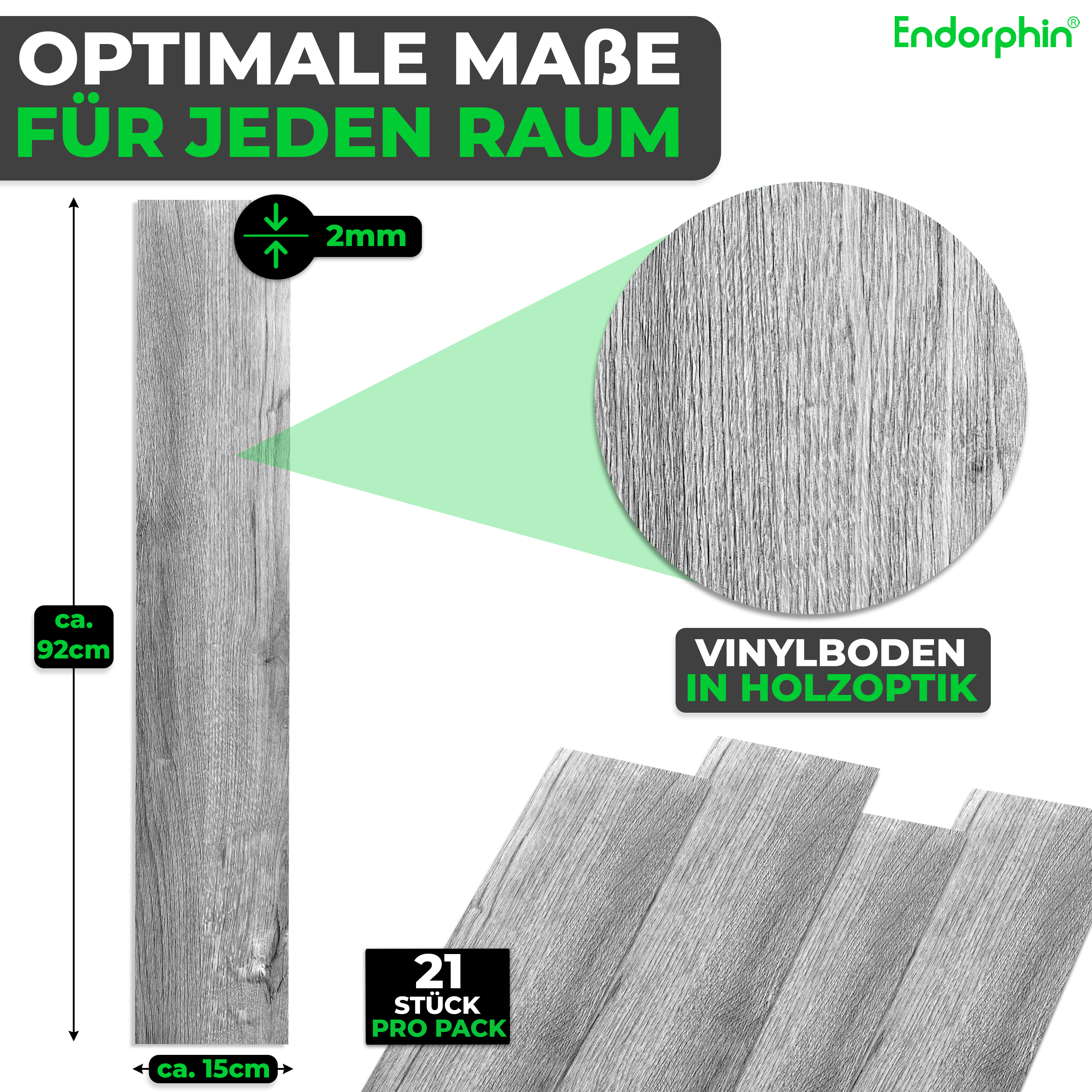 Endorphin Vinylboden selbstklebend in Holzoptik Dunkelgrau 2,93qm