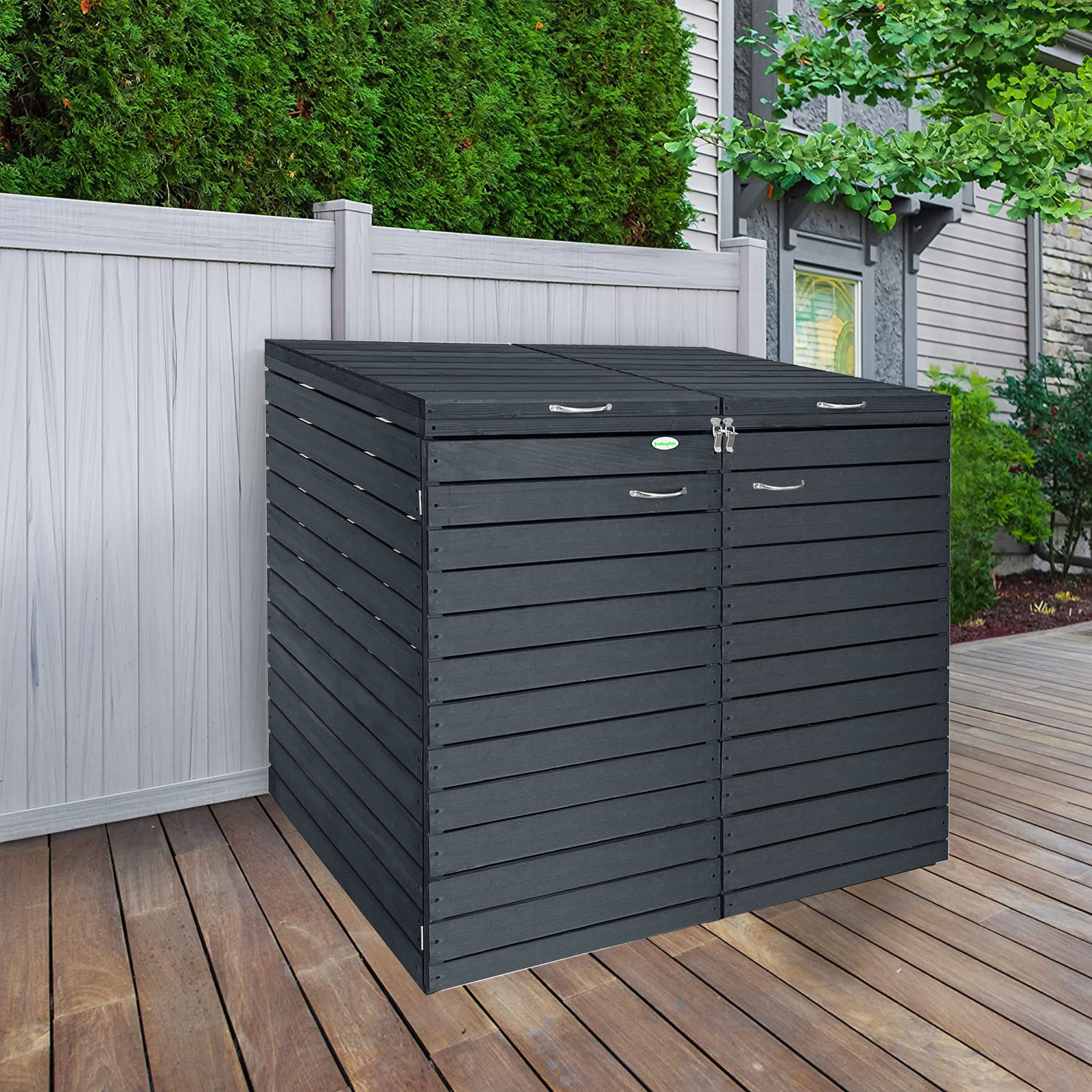 Endorphin vollständig montierte Comfort  Mülltonnenbox Anthrazit für 2x 240 L nachhaltig aus Holz
