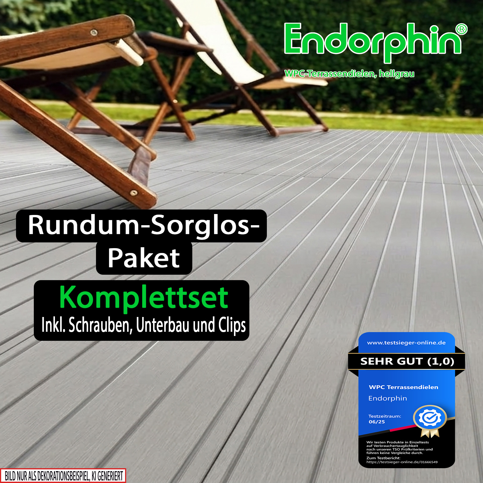 Endorphin 10m² Hellgrau WPC Terrassendielen Komplettset
