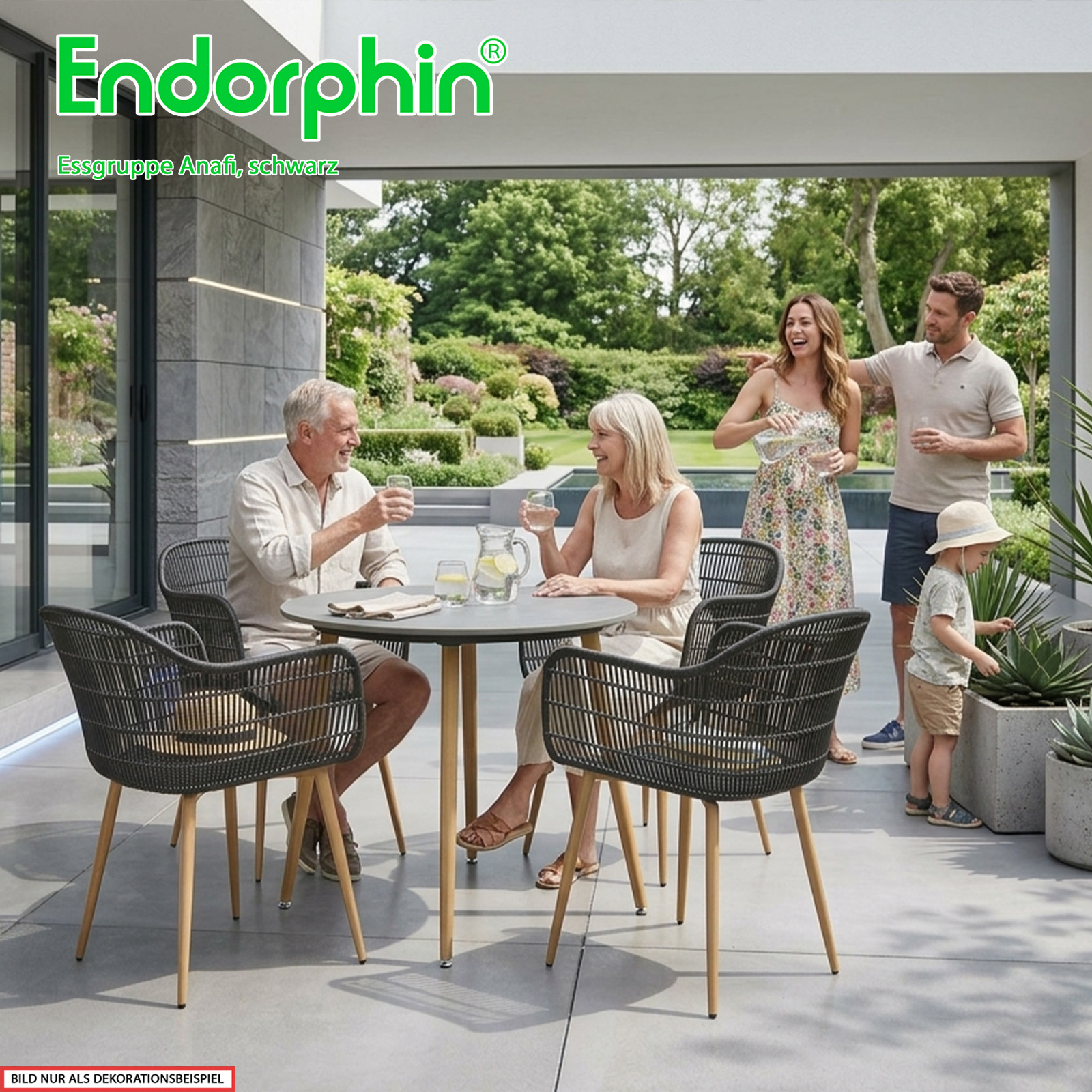Endorphin Essgruppe Anafi – 5tlg, Gartenmöbel, schwarz-dunkelgrau