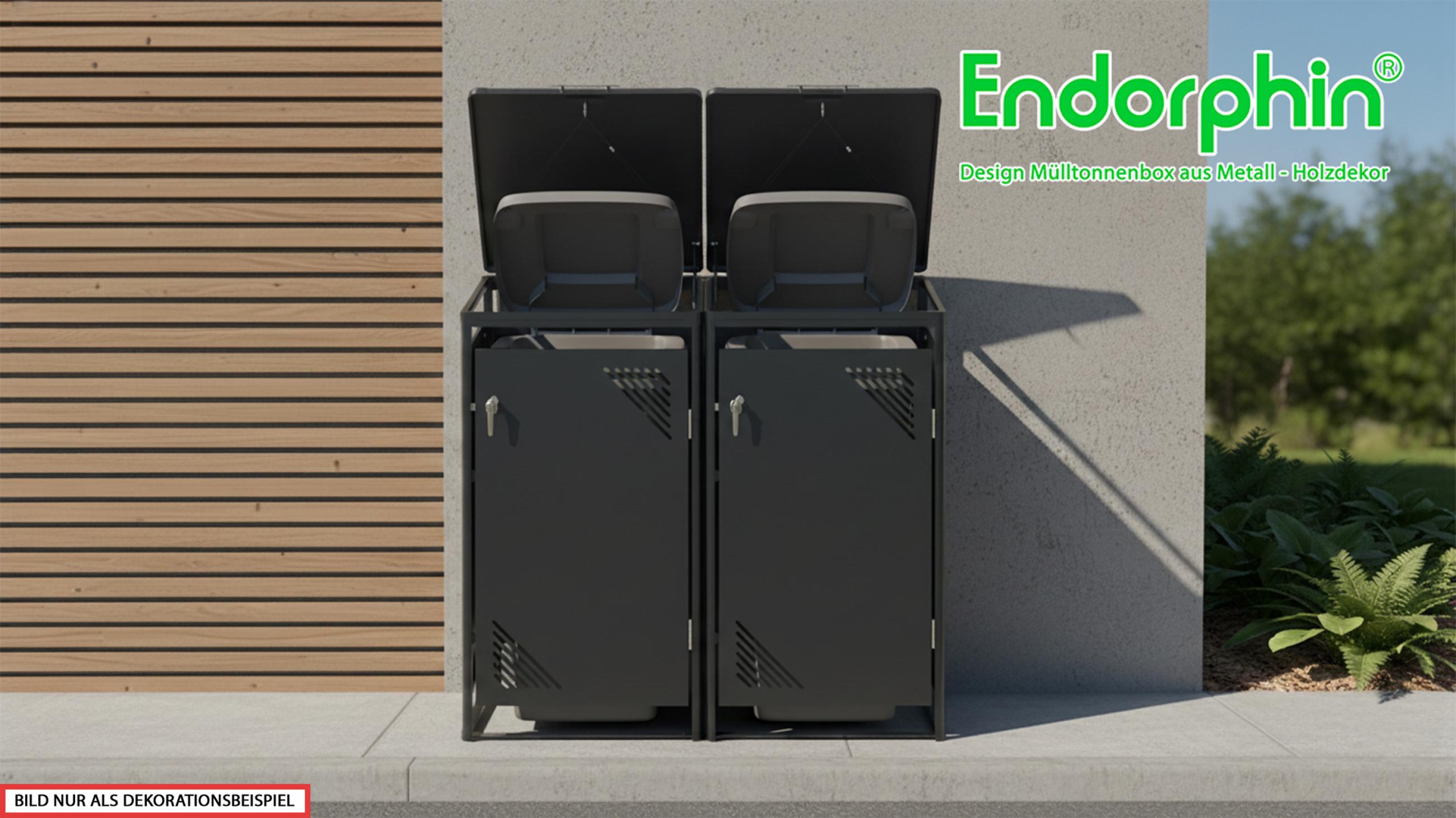 Endorphin Mülltonnenbox 2er, 240 l, anthrazit, verzinkter - pulverbeschichteter Stahl, Breite x Höhe x Tiefe: 132 x 119 x 82 cm