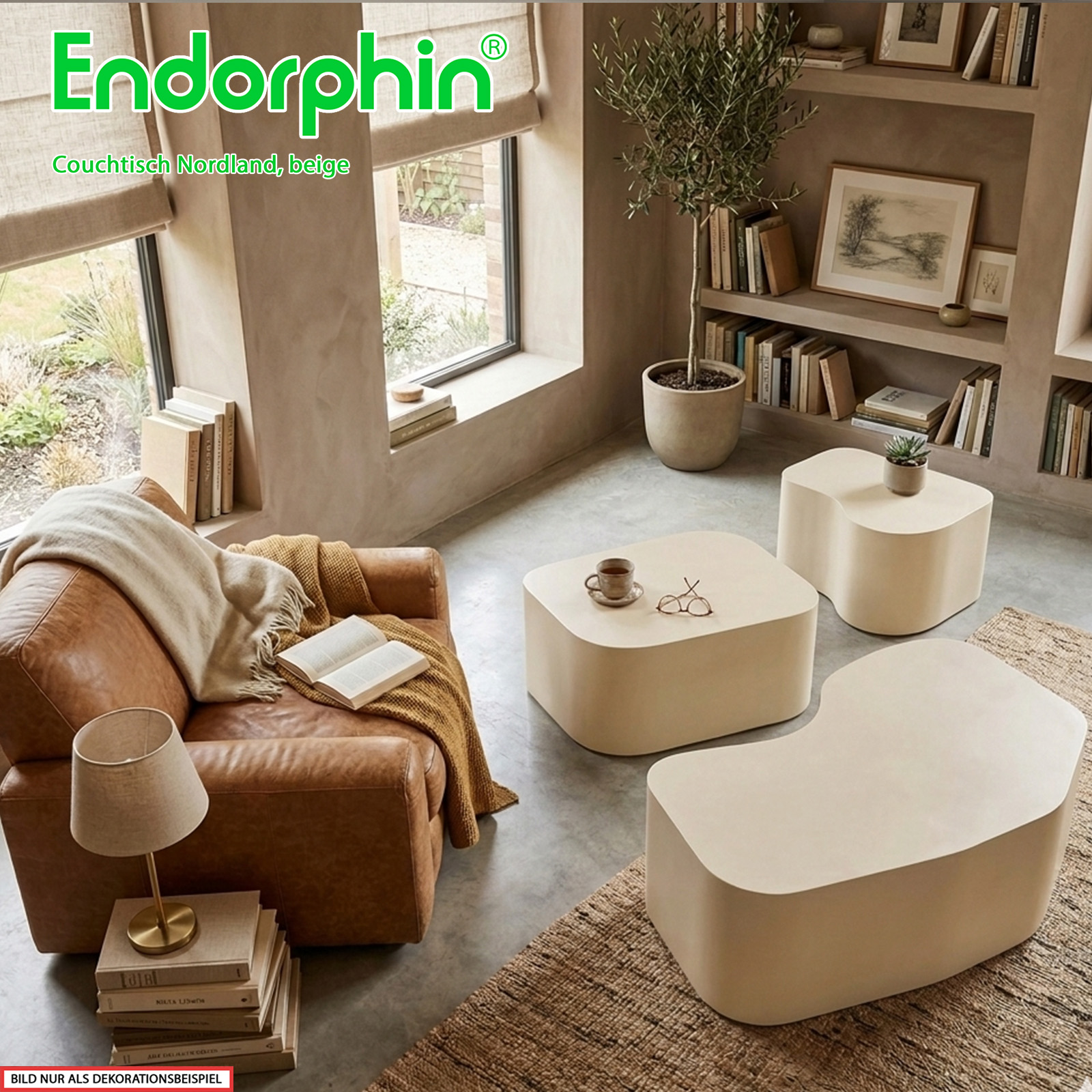 Endorphin Nordland Couchtisch, 3-teilig, MDF, Beige