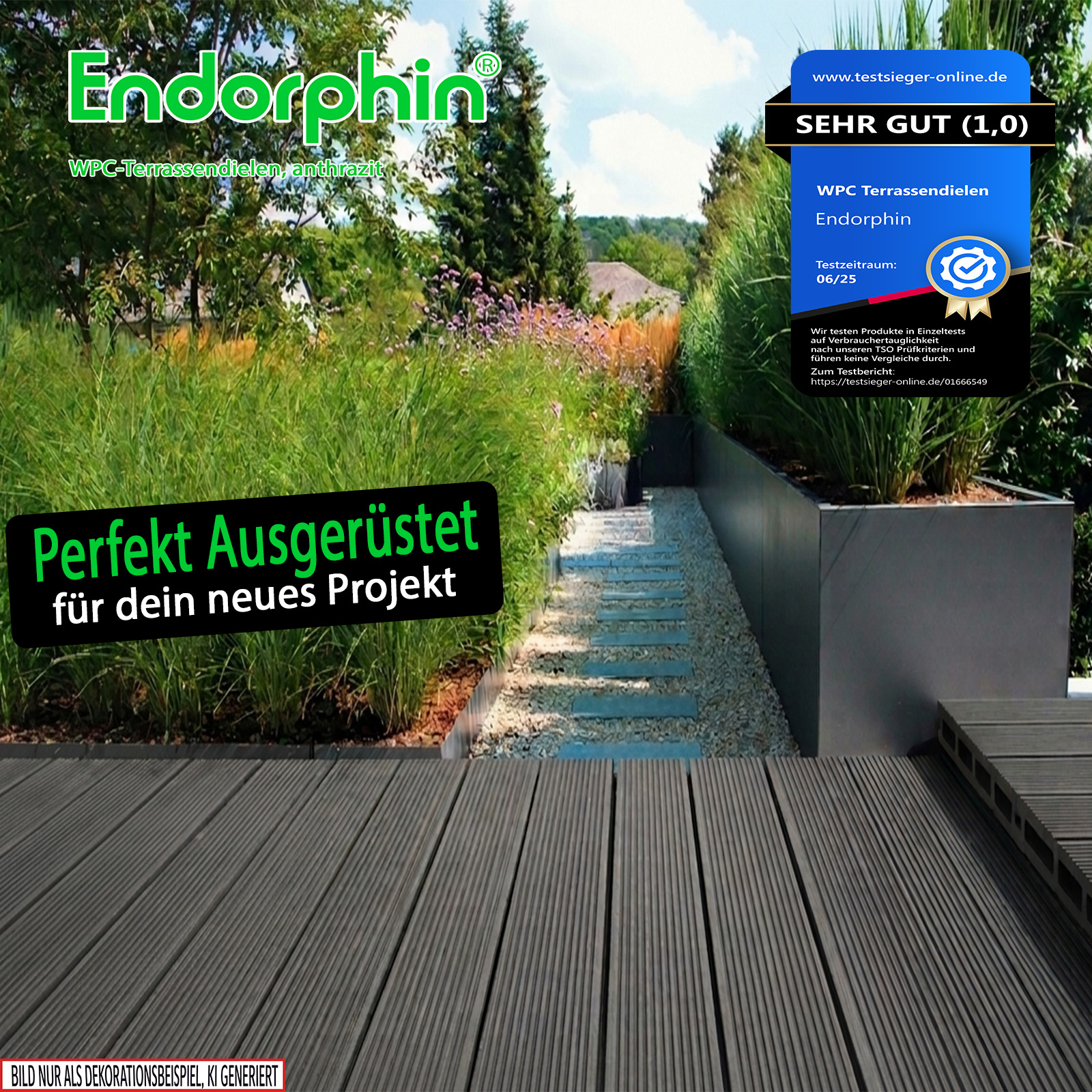 Endorphin 2m² Anthrazit WPC Terrassendielen Komplettset Note 1.0 lt. Testsieger-Online Test Juni 2025