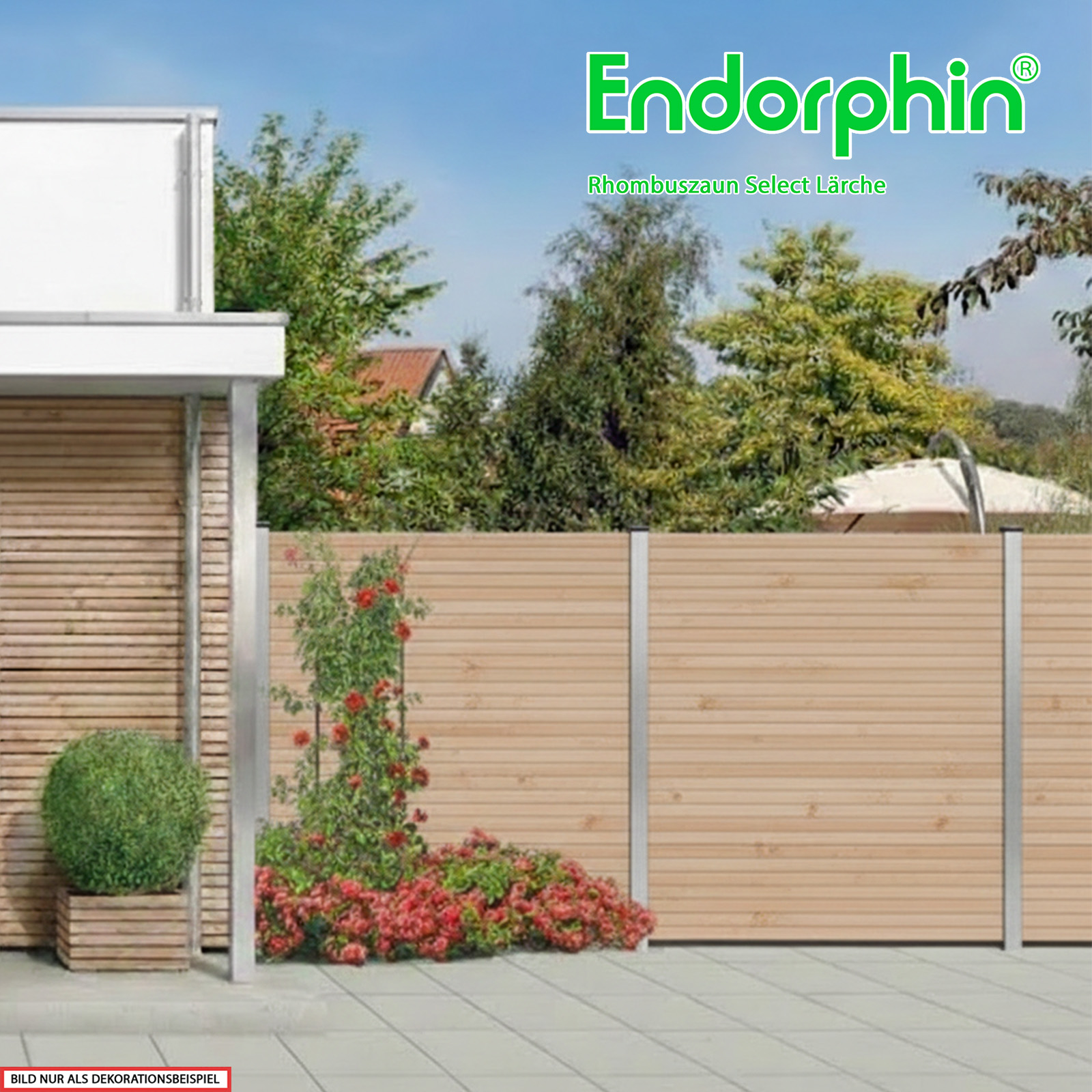 Endorphin Select-Rhombuszaun Lärche 3 Elemente 180x180cm 4 silberne Pfosten 7x7x235cm