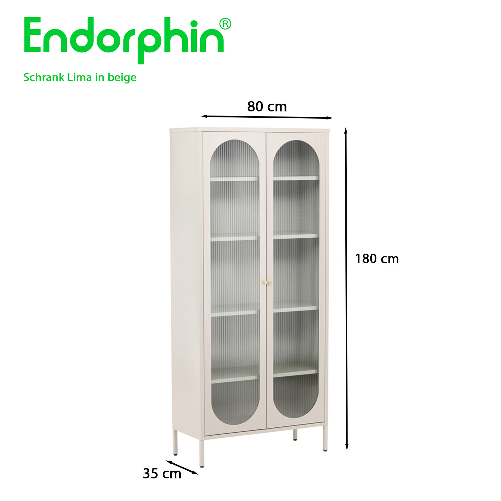 Endorphin Schrank Lima Beige – Moderner Stahlschrank mit Riffelglas