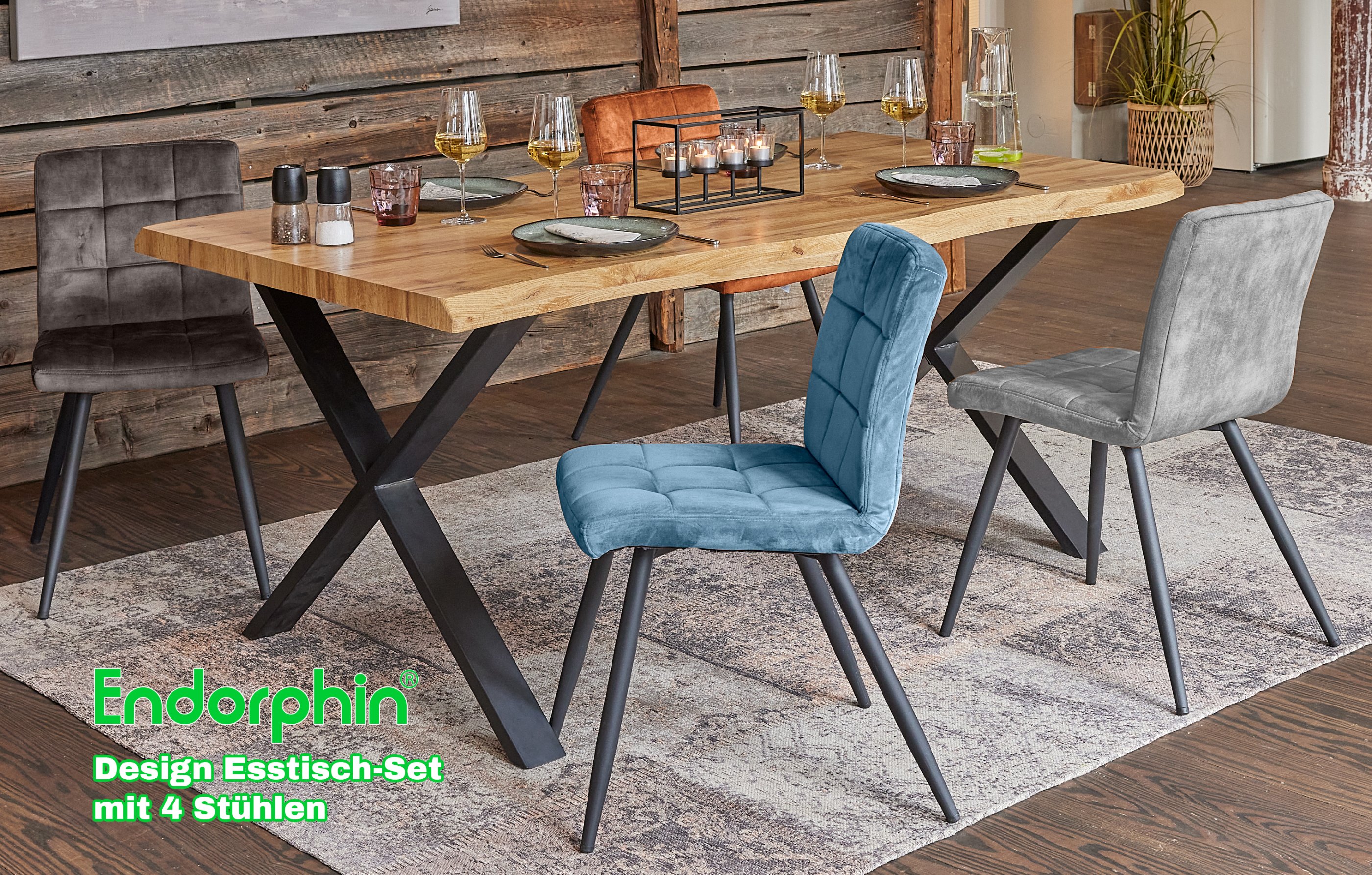 Endorphin Design Esstisch-Set mit 4 Stühlen