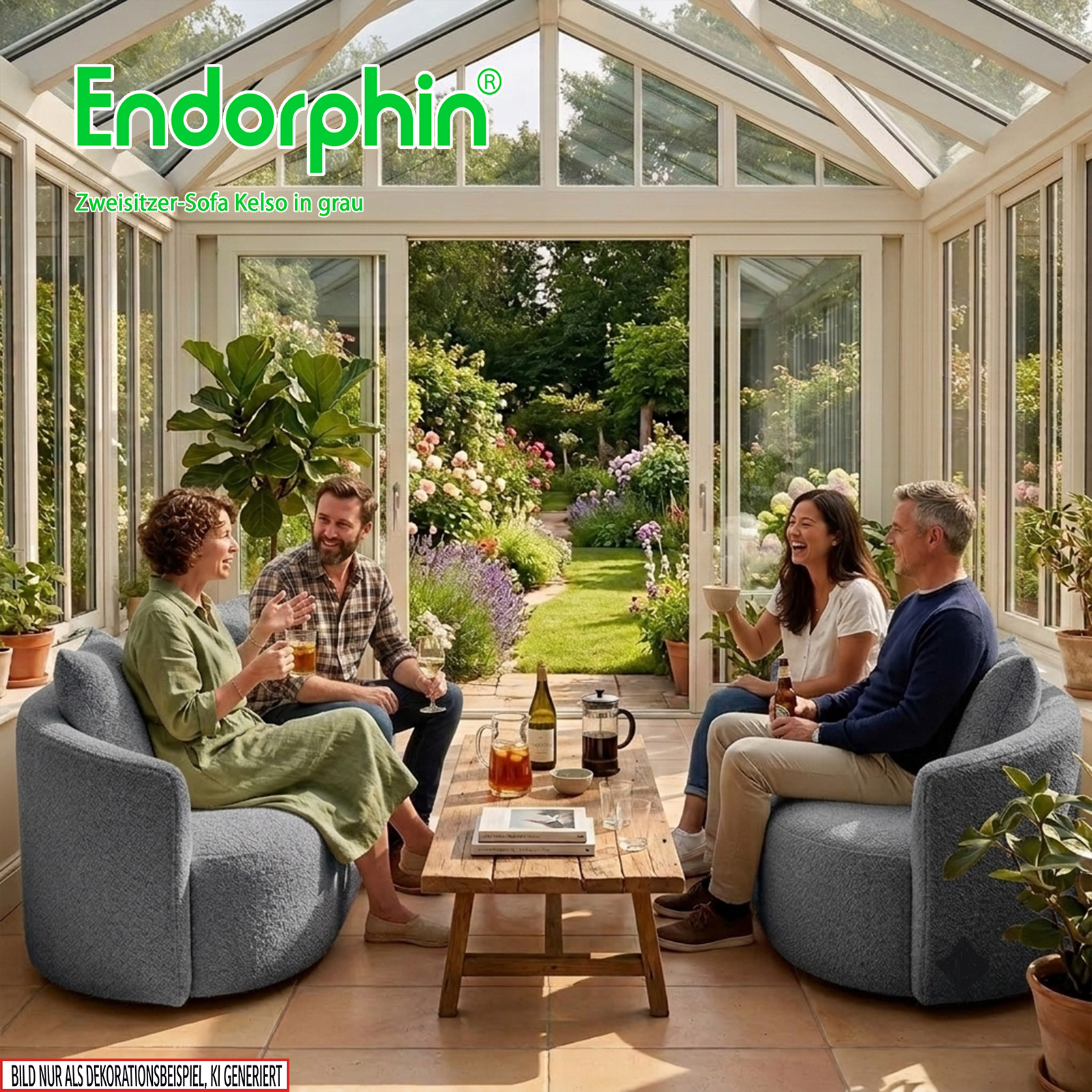 Endorphin 2er Sofa Kelso – in Grau, Exklusives Designer-Sofa mit Teddy-Bezug