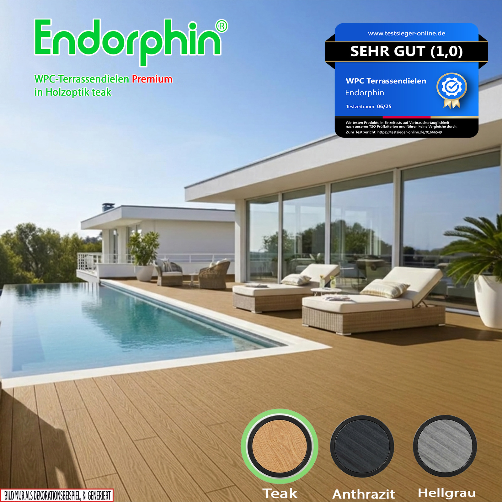 Endorphin 20m² Premium WPC Terrassendielen in Holzoptik – Farbe: teak