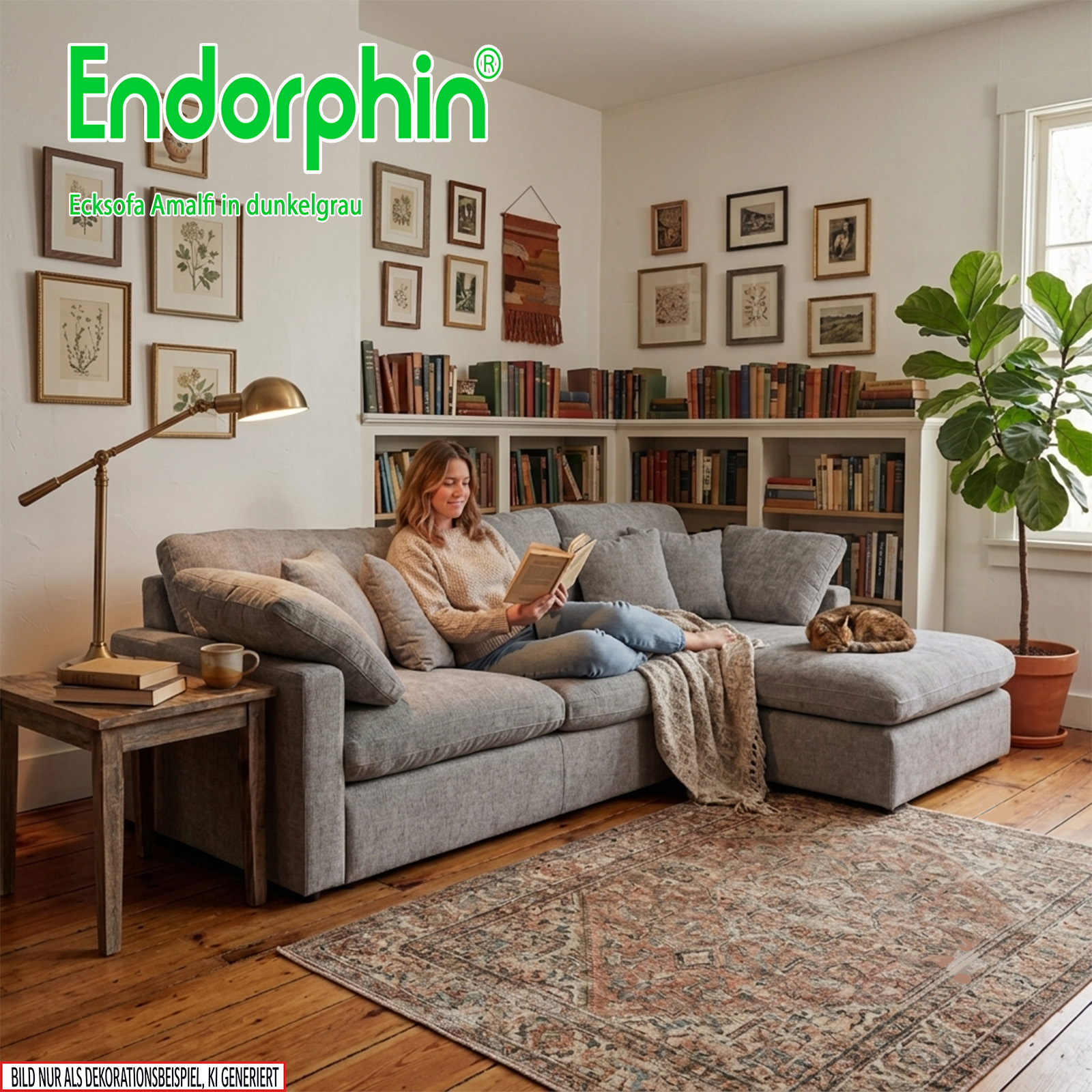 Endorphin Ecksofa Amalfi dunkelgrau, Ottomane flexibel montierbar