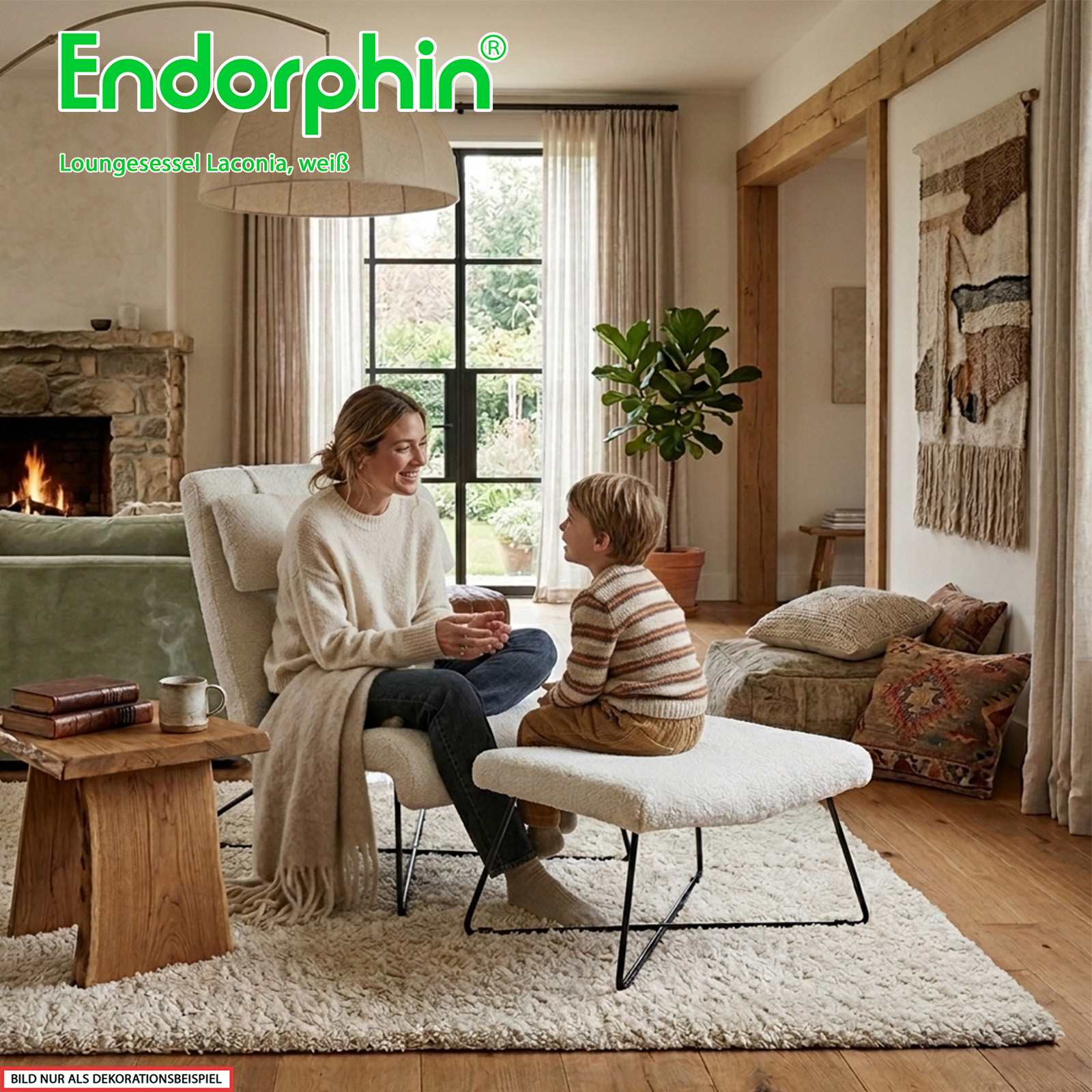 Endorphin Laconia Loungesessel, weiß, mit Hocker & Nackenkissen