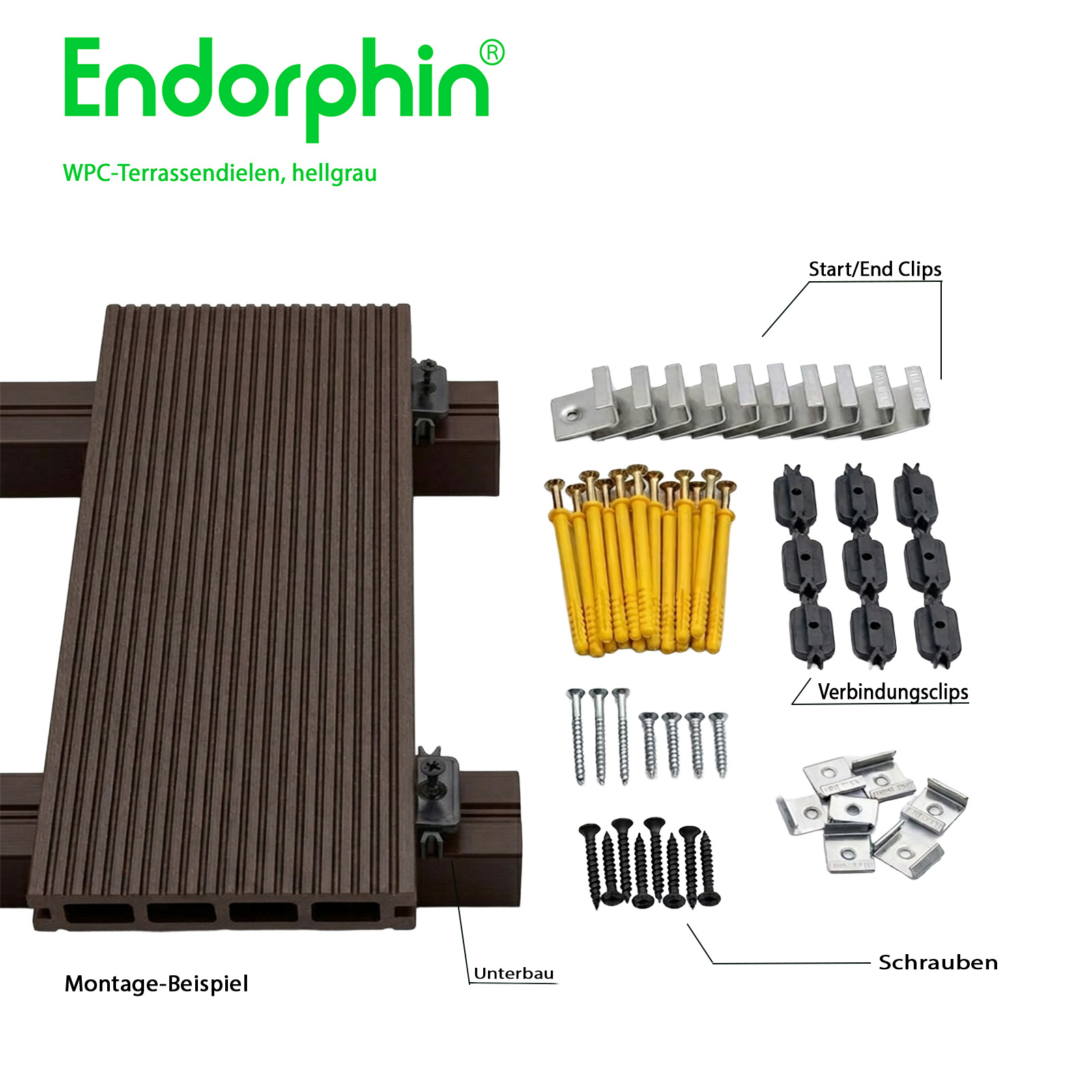 Endorphin 10m² Hellgrau WPC Terrassendielen Komplettset