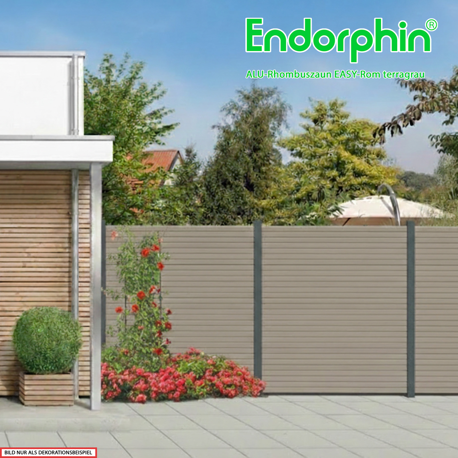 Endorphin EASY-ROM DIY ALU-Rhombuszaun in terragrau 5 Elemente 180x180cm 6 anthrazit Pfosten 7x7x235 cm