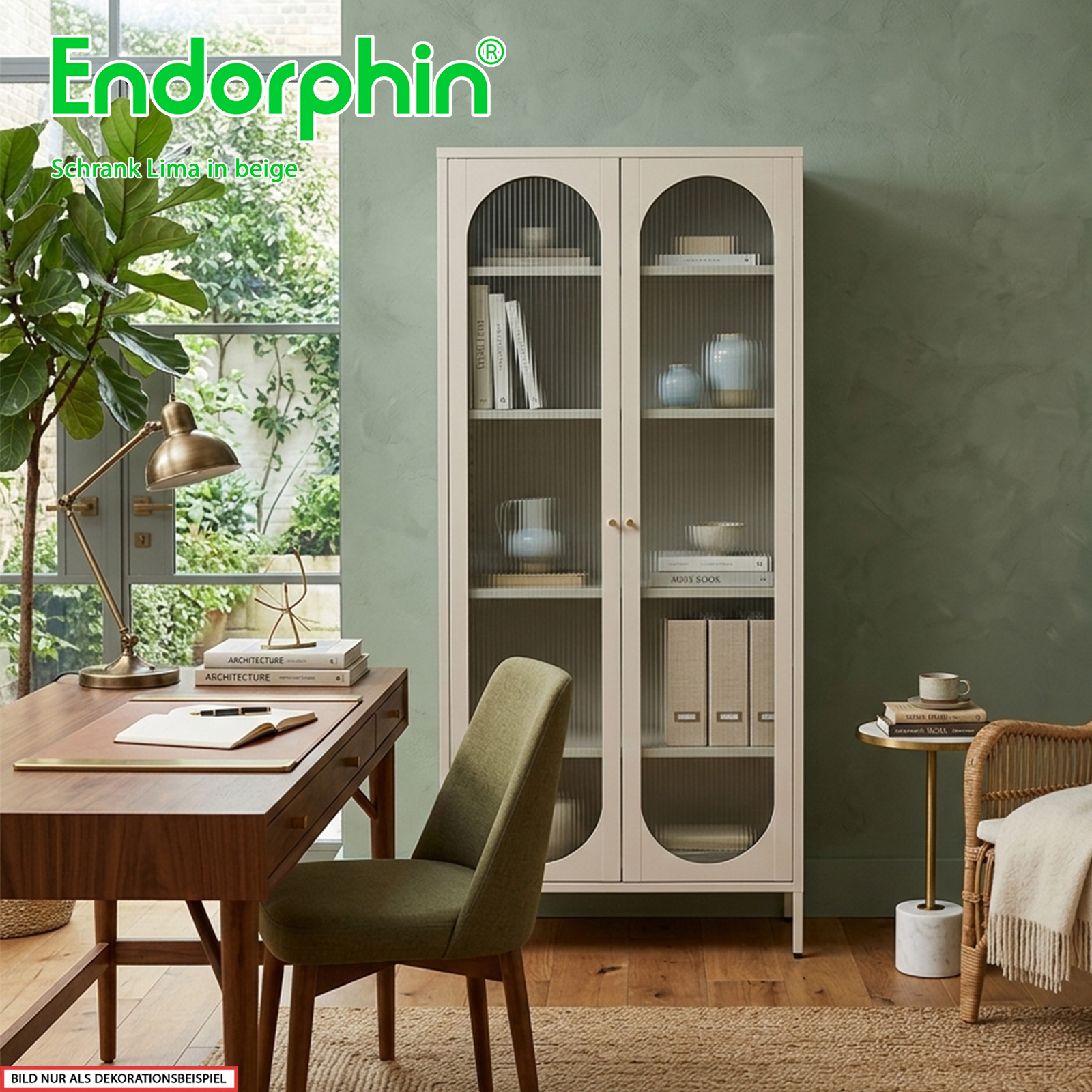 Endorphin Schrank Lima Beige – Moderner Stahlschrank mit Riffelglas