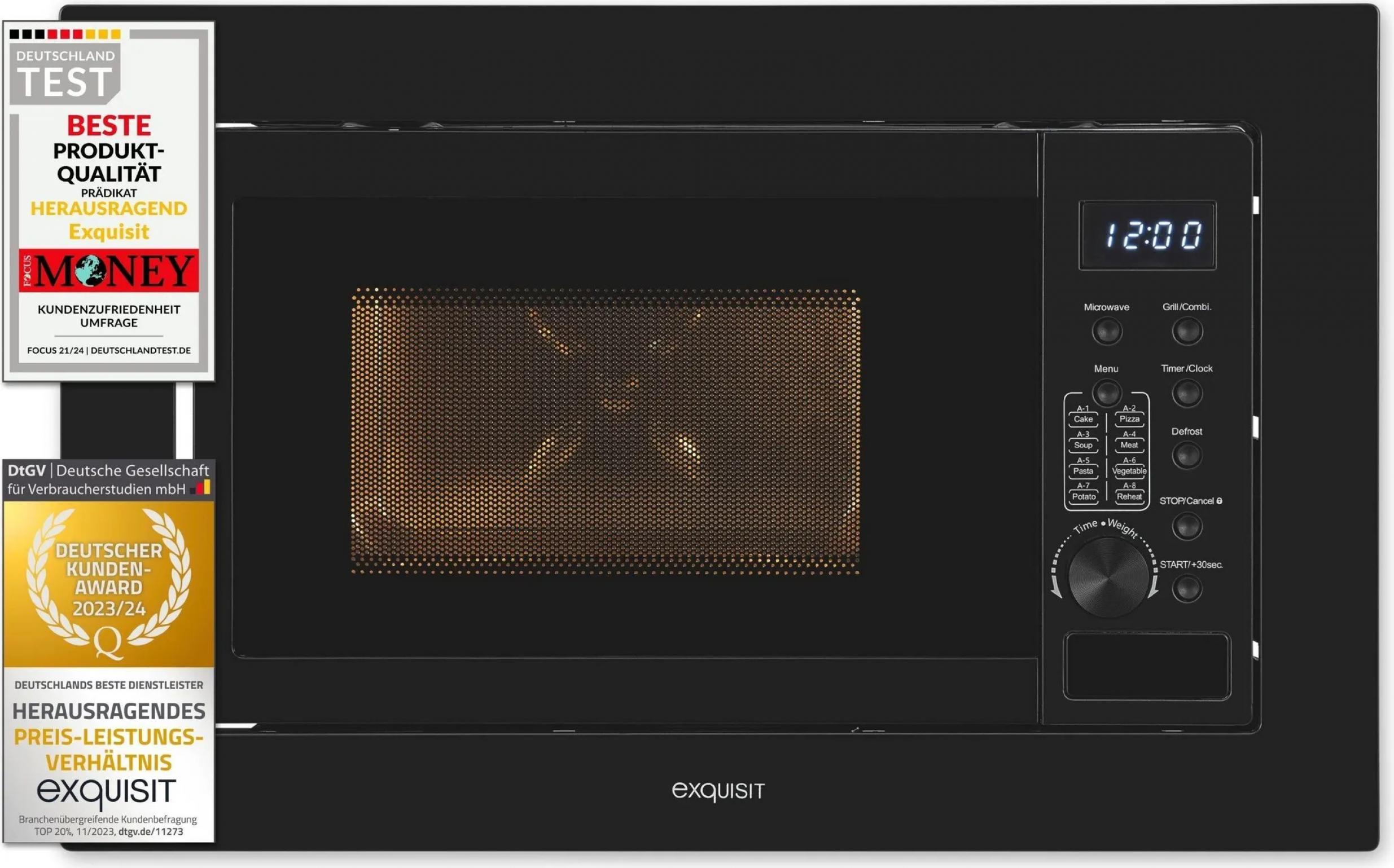 Exquisit EMW20-DG-020 Schwarz, Einbau-Mikrowelle, 20L, 800W