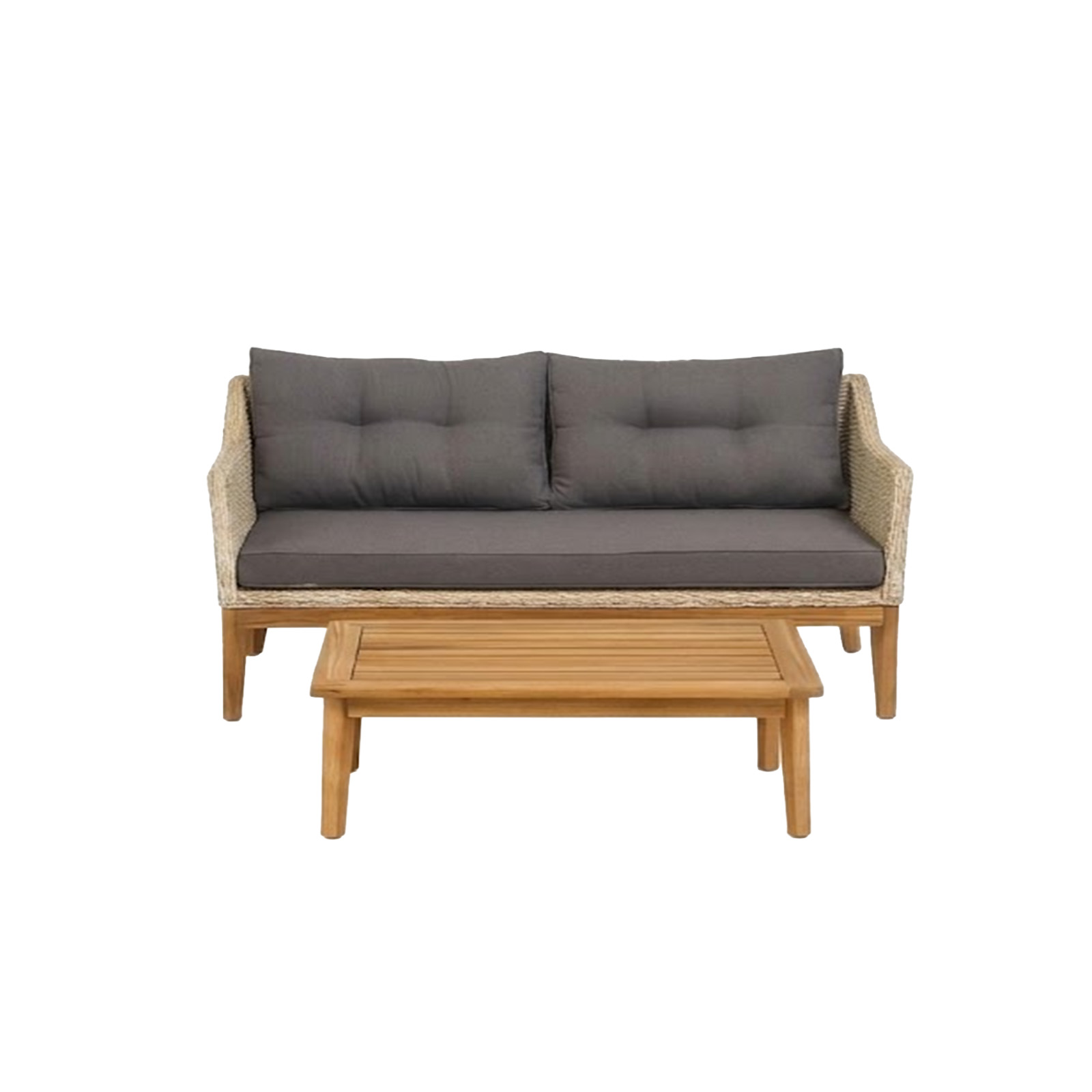 Endorphin Larissa Lounge-Set 2 tlg. 1 Sofa 1 Tisch Polyrattan Akazie im teakholz look Gartenmöbel