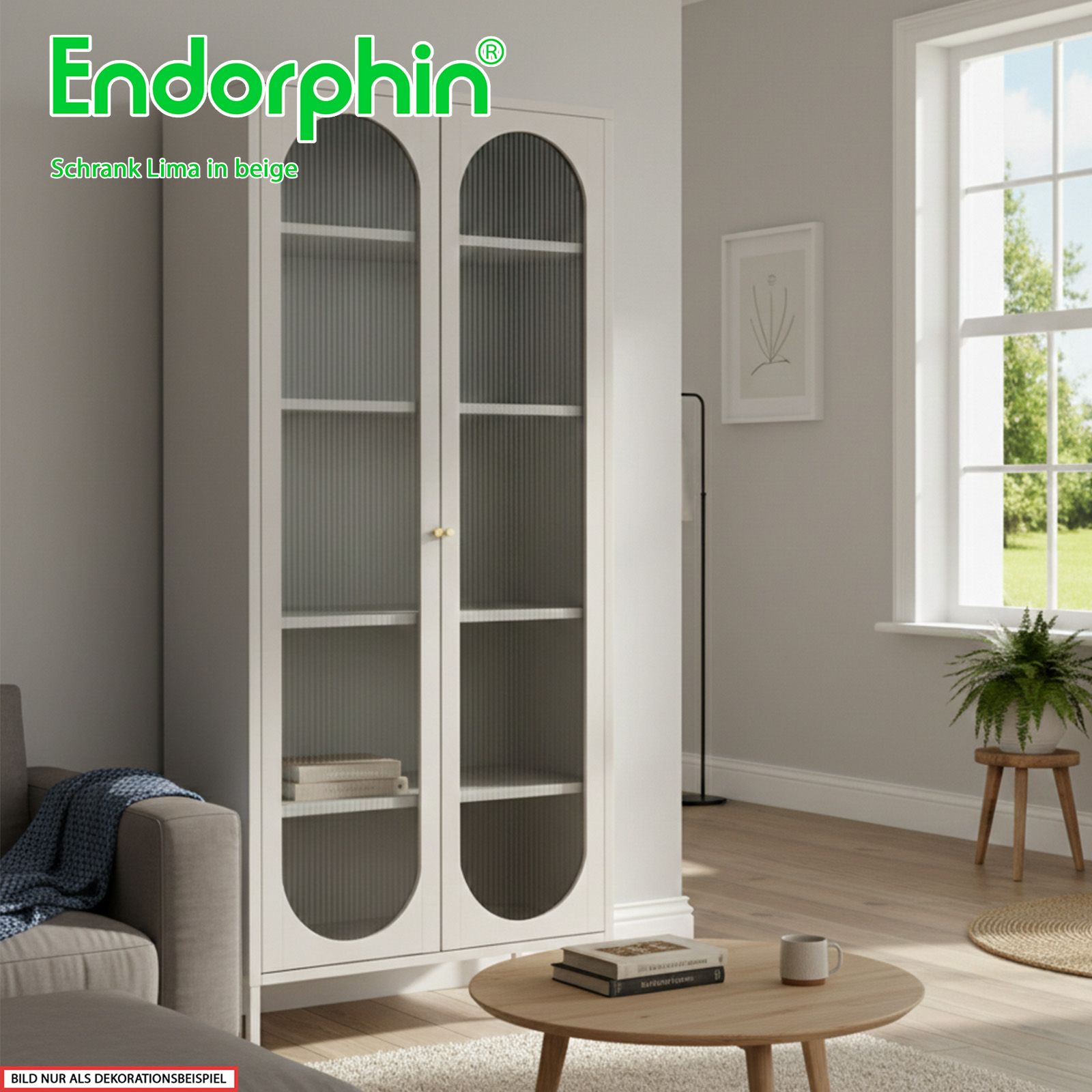 Endorphin Schrank Lima Beige – Moderner Stahlschrank mit Riffelglas