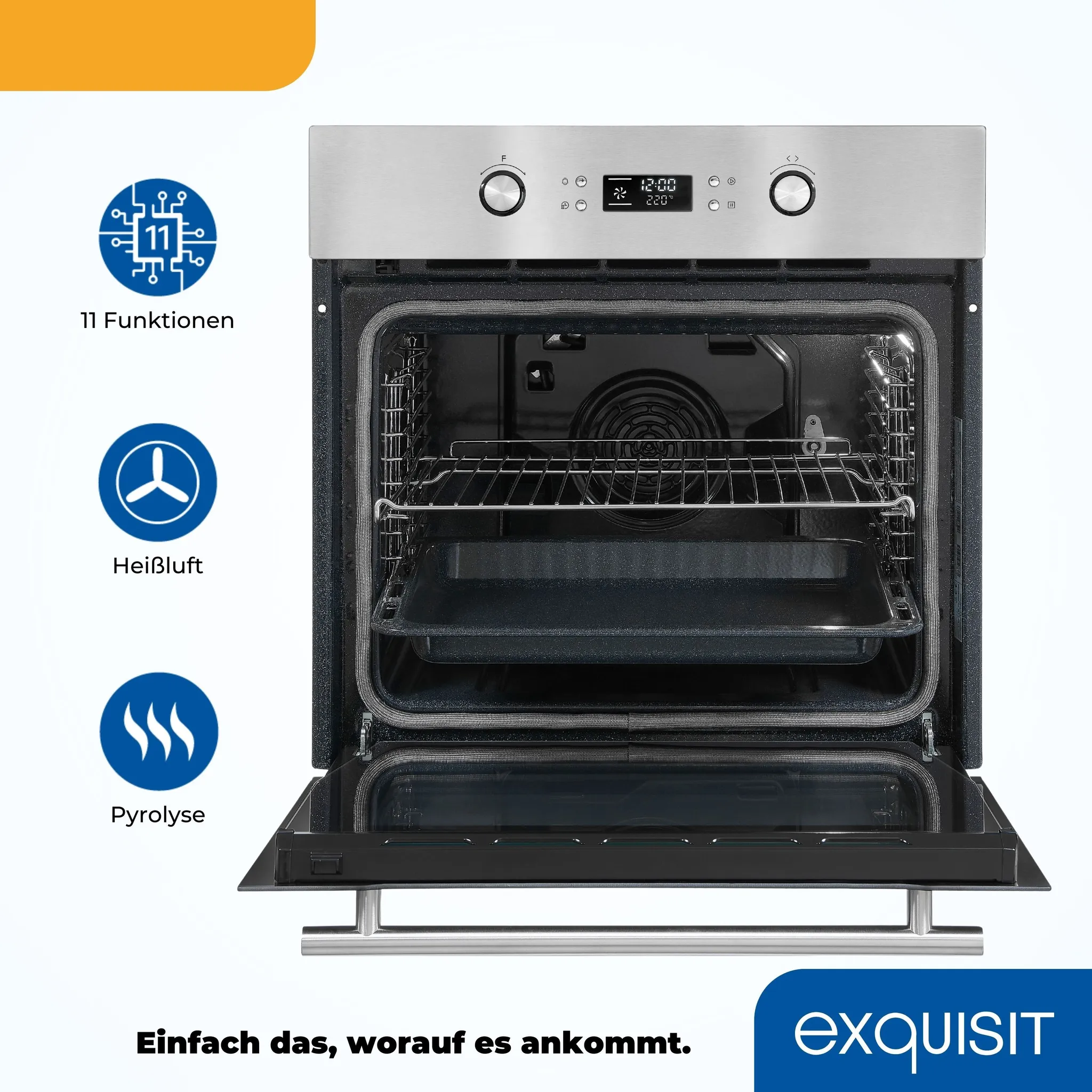 Exquisit EBEP 697-3H Elektrobackofen, 70l Backofenvolumen, Inox-Glas