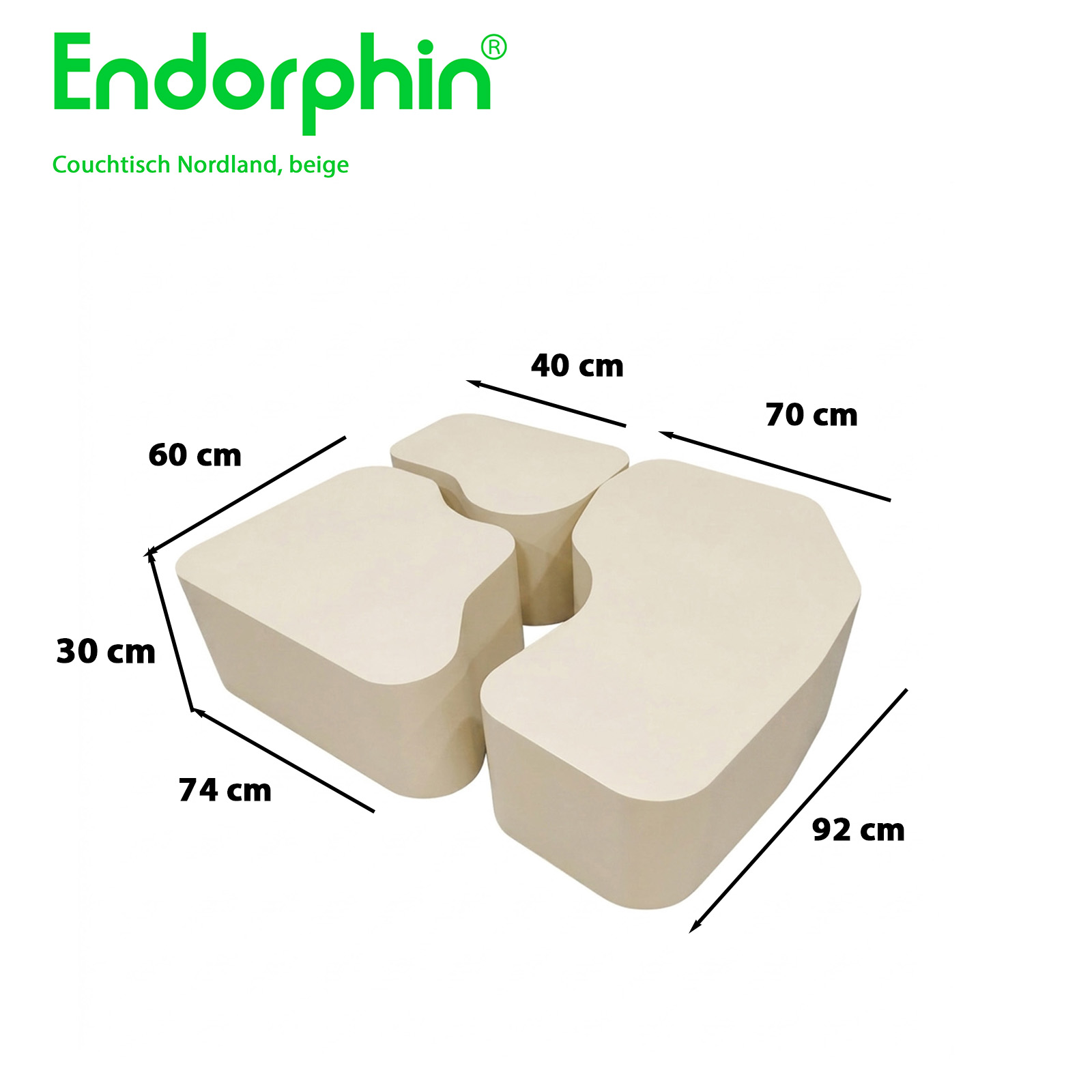 Endorphin Nordland Couchtisch, 3-teilig, MDF, Beige